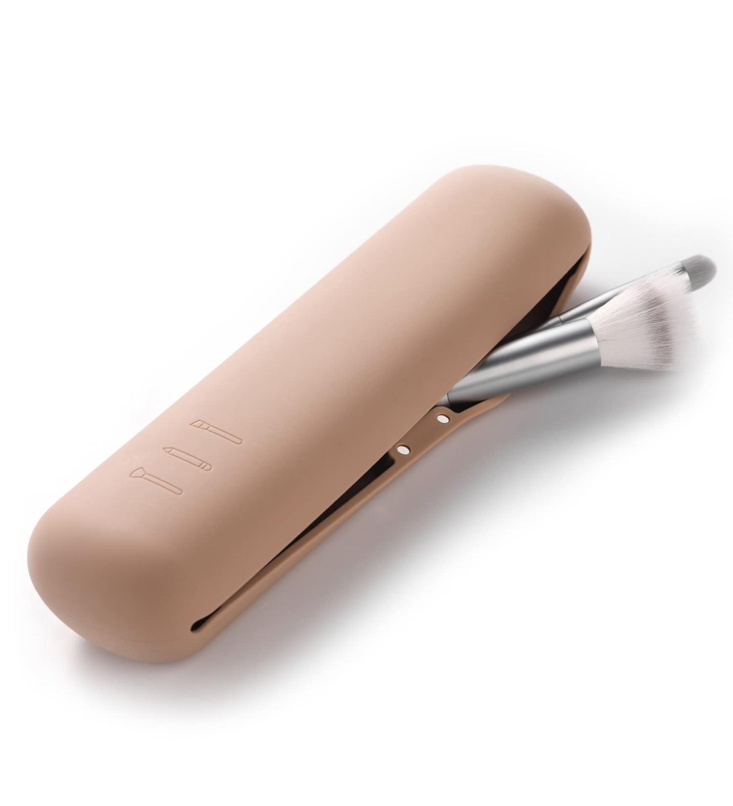 FERYES Large Travel Makeup Brush Holder - Magnetic Anti-fall Out Portable Organizer for Cosmetic Face Brushes - Soft & Sleek Makeup Tools Holder - Khaki (Large) - Buy Online on GoSupps.com
