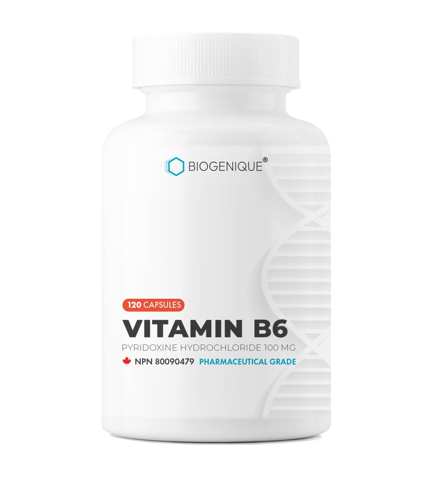 Biogenique Vitamin B6 100 mg - 60 Capsules B6 Pyridoxin - Supports Energy Production & Metabolism - 2 Months Supply Vitamin B6 Supplement Made in Canada Non-GMO Vegan - Buy Online on GoSupps.com