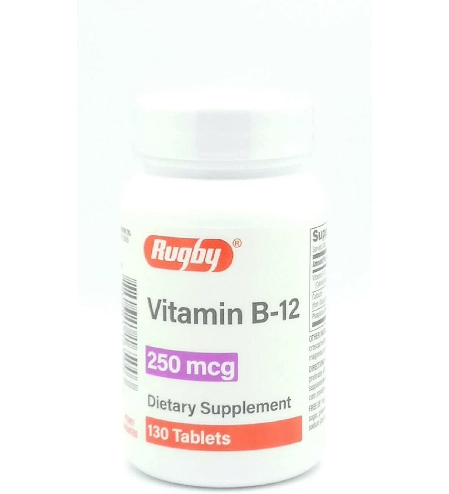 Rugby Laboratories Vitamin B-12 250mcg Calcium 40mg Phosphorus 30mg Dietary Supplement - 130 Tablets - Buy Online on GoSupps.com