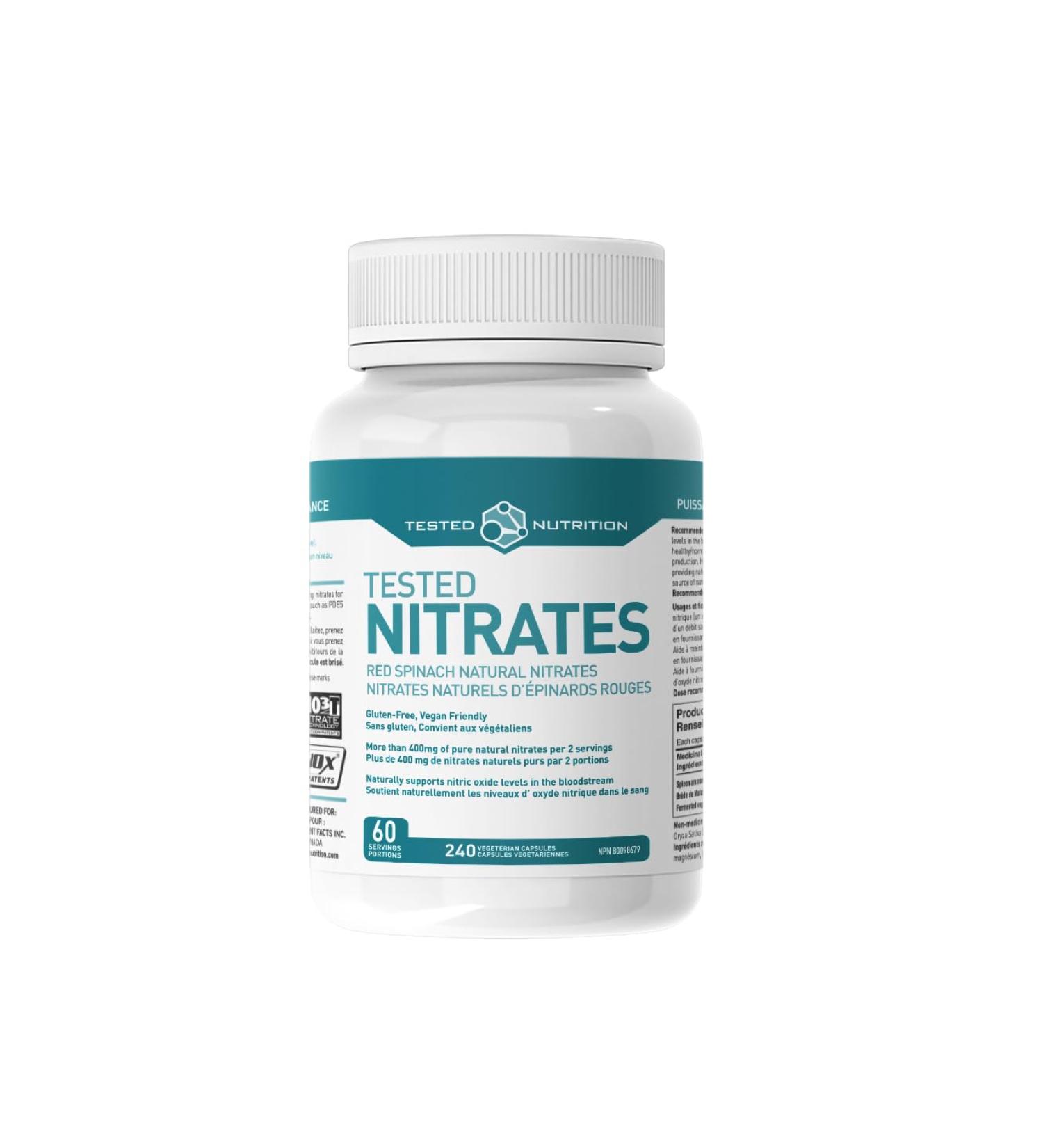 Tested Nutrition Tested Nitrates | Red Spinach Natural Nitrates for Natural Muscle Pumps Nitric Oxide Naural Energy | 400mg Pure Natural Nitrates | Vegan Gluten Free | 60 Servings (240 Capsules) - Buy Online on GoSupps.com