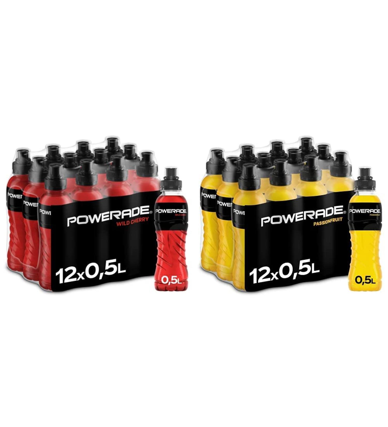 Powerade Sports Wild Cherry & Passion Fruit Bundle (12 x 500ml) - Isotonic Low-Calorie Energy Drink - International Shipping Available - Buy Online on GoSupps.com