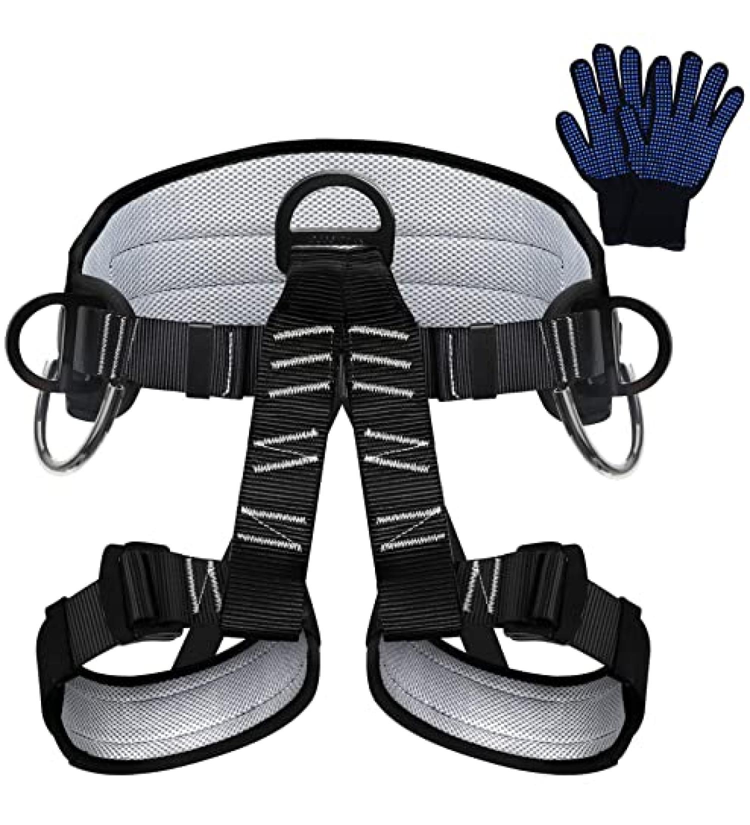 TRSMIMA Thicken Climbing Harness - Adjustable Tree Climbing Belt for Professional Rock Climbing, Fire Rescue, and Outdoor Adventure Activities - Includes Sports Gloves - Buy Online on GoSupps.com