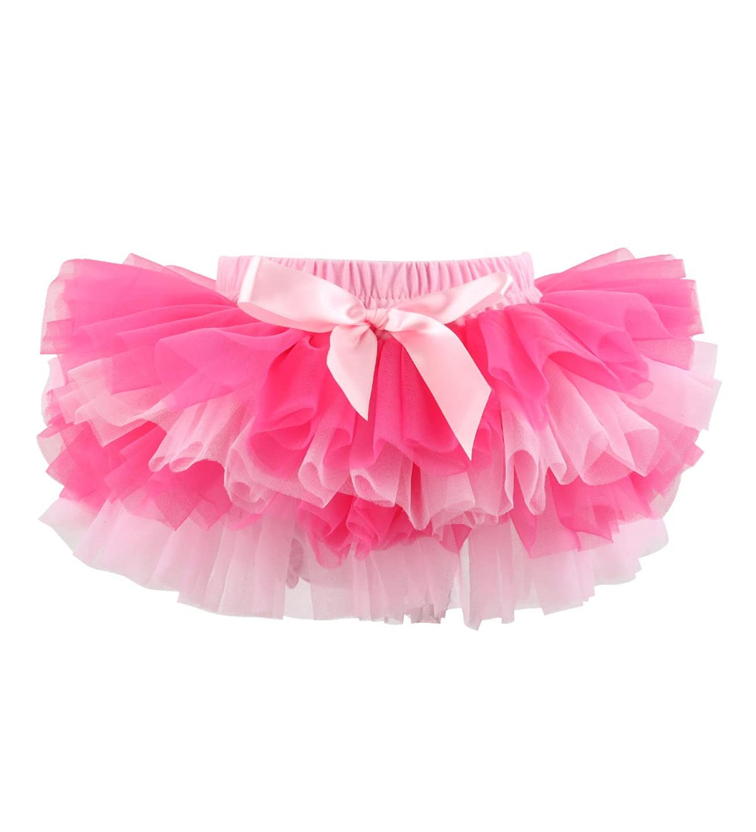 Hoolchean Baby Girls Fluffy Tutu Skirt with Diaper Cover Bloomer - 0-6 Months, Pink Rosy - Buy Online on GoSupps.com