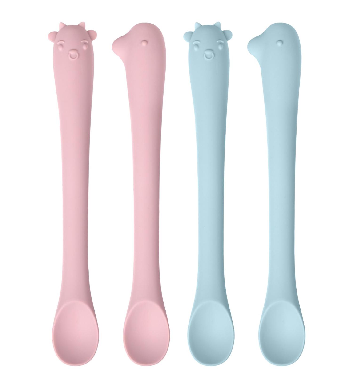 HOTUT Baby Cutlery Feeding Set - 4pcs Toddler Utensils Spoon Set for Self Feeding - Easy Grip Bendable Kids Spoons - Reusable and Perfect for Mealtime (Blue/Pink/ Powder) - Buy Online on GoSupps.com