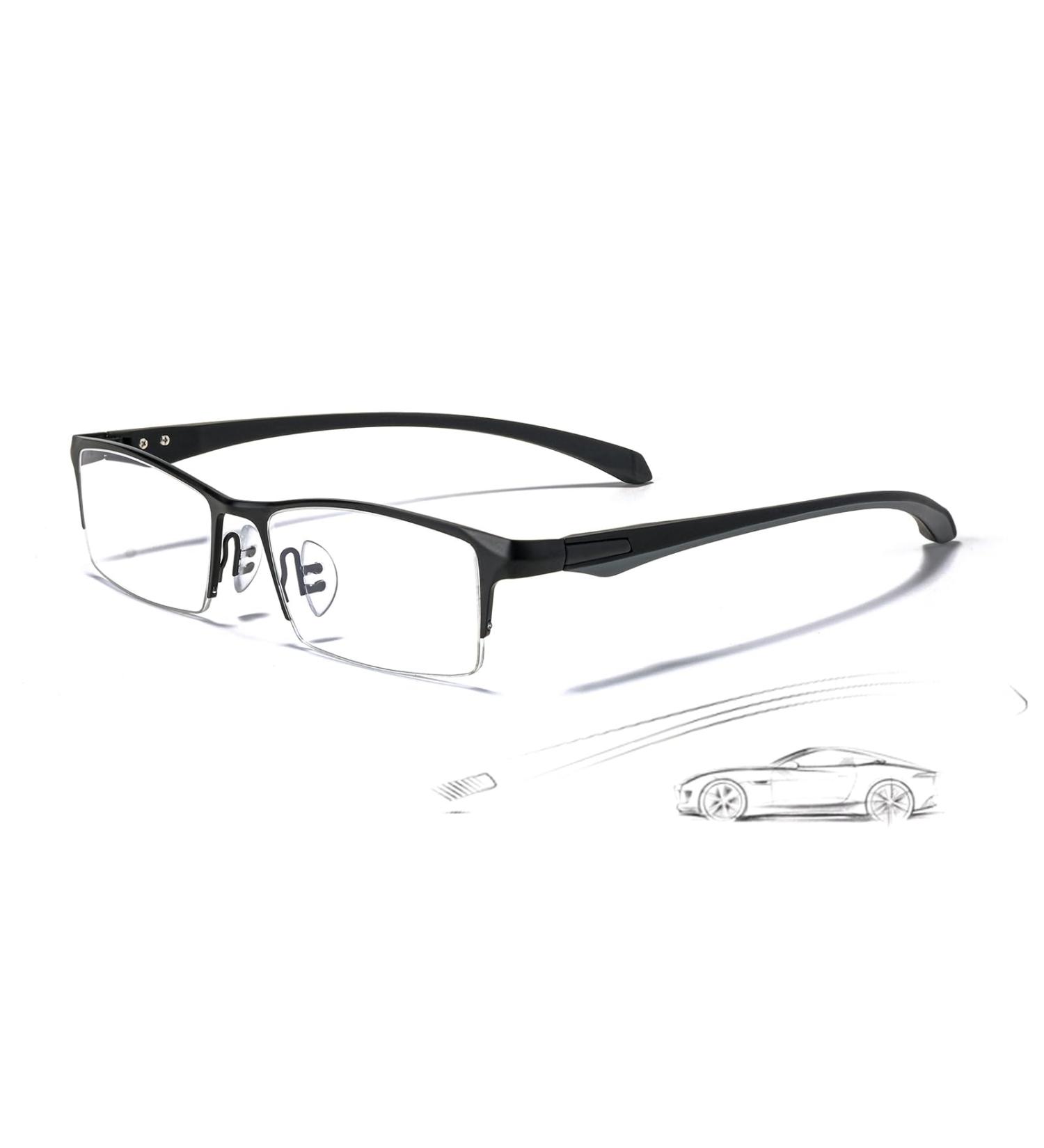Blue Light Glasses for Men | Semi Rimless Rectangular Gaming Eyeglasses | UV400 Anti-Glare Protection | Comfortable Black Metal Style - Buy Online on GoSupps.com