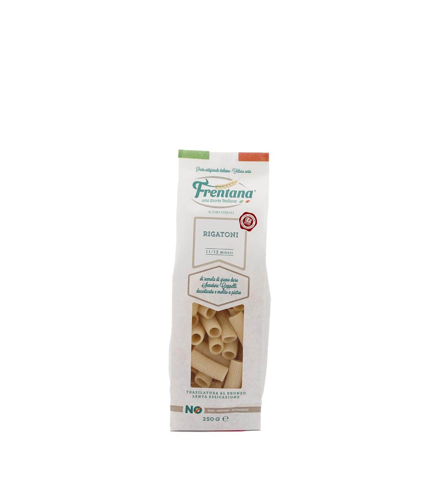 FRENTANA SRL FRENTANA Rigatoni from durum wheat Cappelli bronze drawn slowly dried Italian pasta artisanal processing pack of 24 x 250gr - Buy Online on GoSupps.com