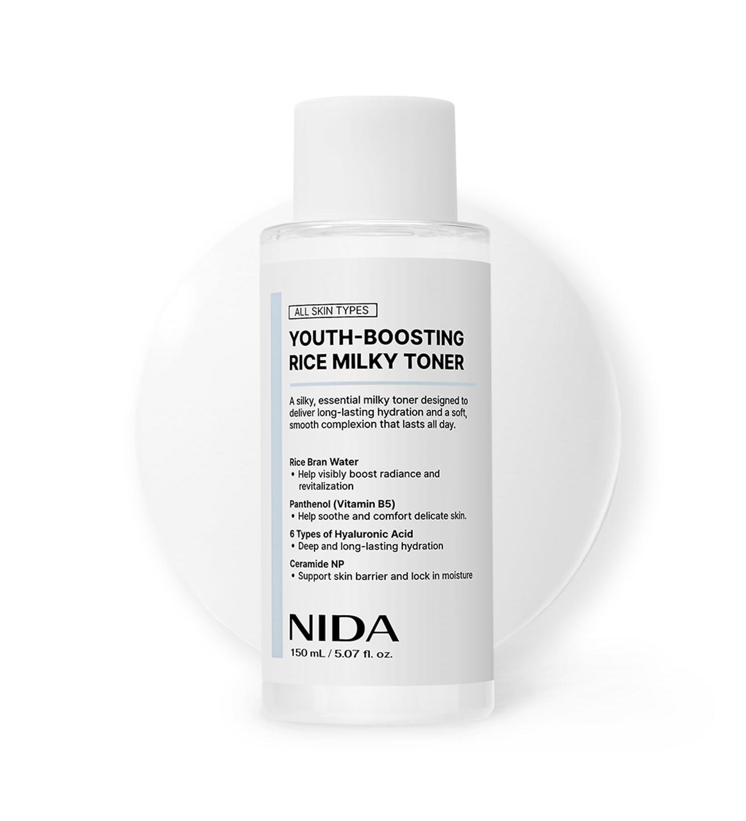 NIDA Youth-boosting Rice Milky Toner, for Glass Skin | Rice Bran Extract, Niacinamide, Ceramide NP, Panthenol | Deep Moisturizing, Hydrating and Refreshing, Korean Skin Care | 5.07 fl. oz., 150ml - Buy Online on GoSupps.com