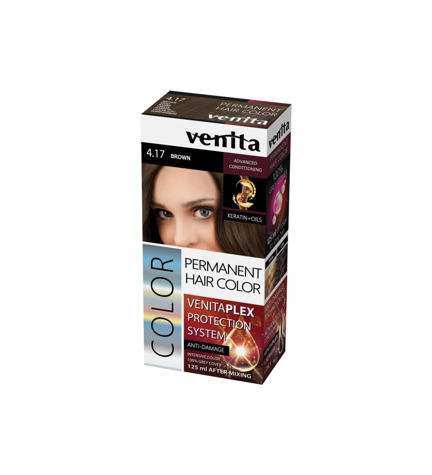 Venita VENITA PLEX Brown/Brown 4.17 HIGH QUALITY INTENSE PERMANENT HAIR DYE WITH KERATIN AND NATURAL OILS WITH HAIR PROTECTION SYSTEM 3 PLY 125ml