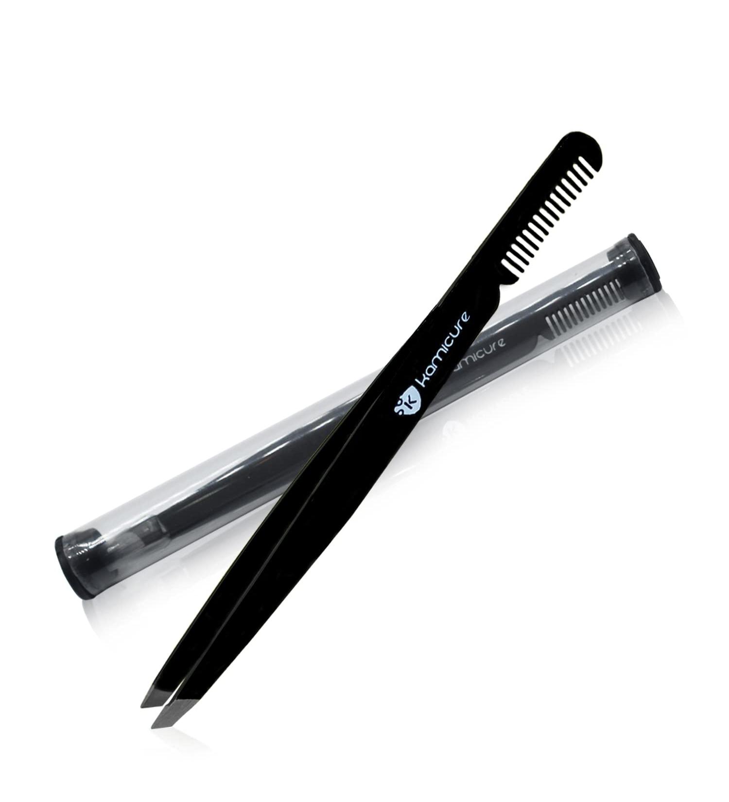 KAMICURE Professional Tweezers with Comb Feature - Stainless Steel Slant Tip Eyebrow Tweezers for Women Facial Hair Removal and Ingrown Hair - Buy Online on GoSupps.com
