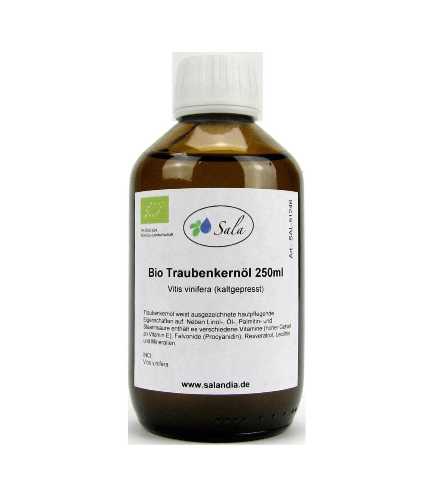Sala grape seed oil cold pressed organic 250 ml glass bottle