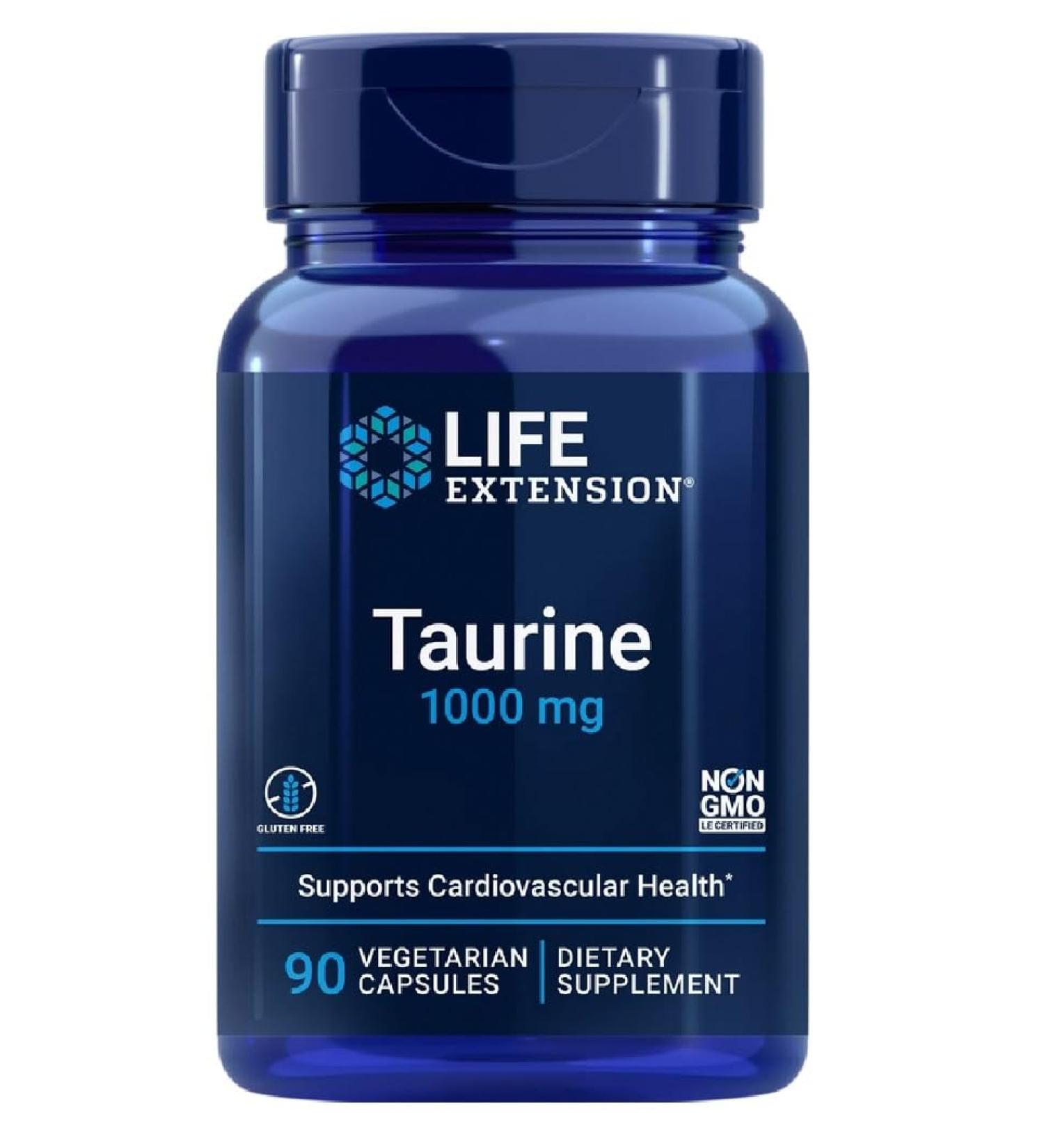 Life Extension Taurine 1000mg 90 Vegetarian Capsules - Cardiovascular Support and Wellness