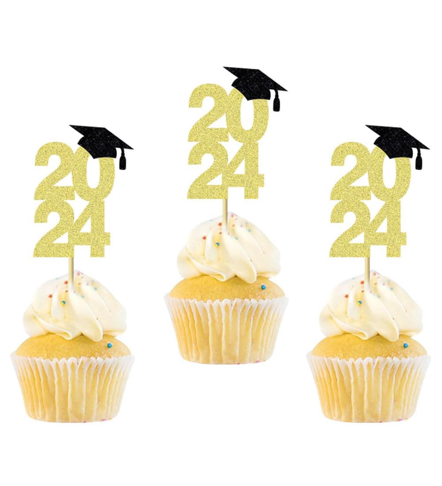 24 Pcs 2024 Graduation Cap Cupcake Toppers Theme Party Cake Decoration Dessert Insert MGPFERD - Buy Online on GoSupps.com