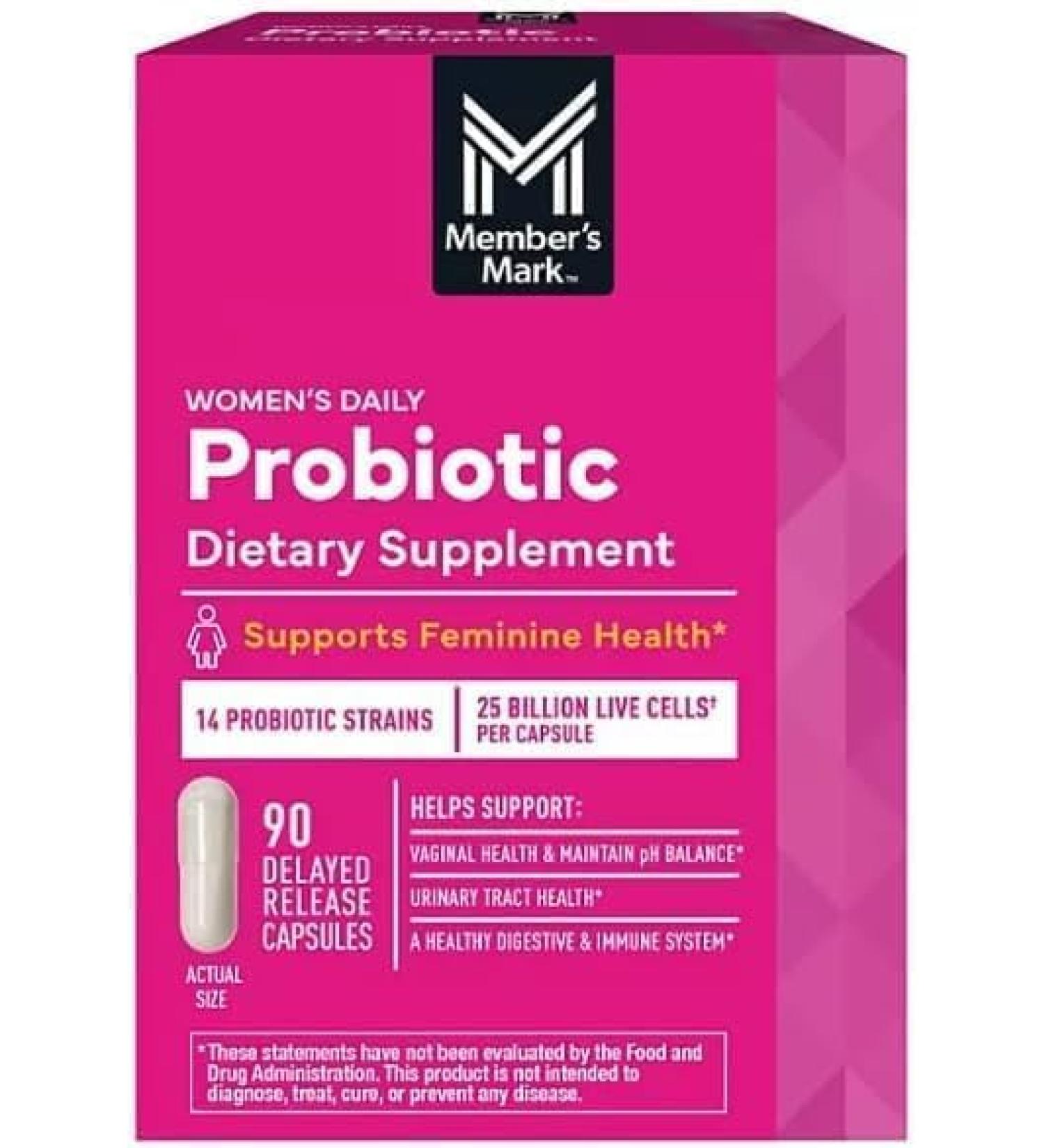 Generic Member's Women's Daily Probiotic Capsules 25 Billion Cells Vegetarian Probiotics for Digestive Health (90 ct.) with Taha Sticker
