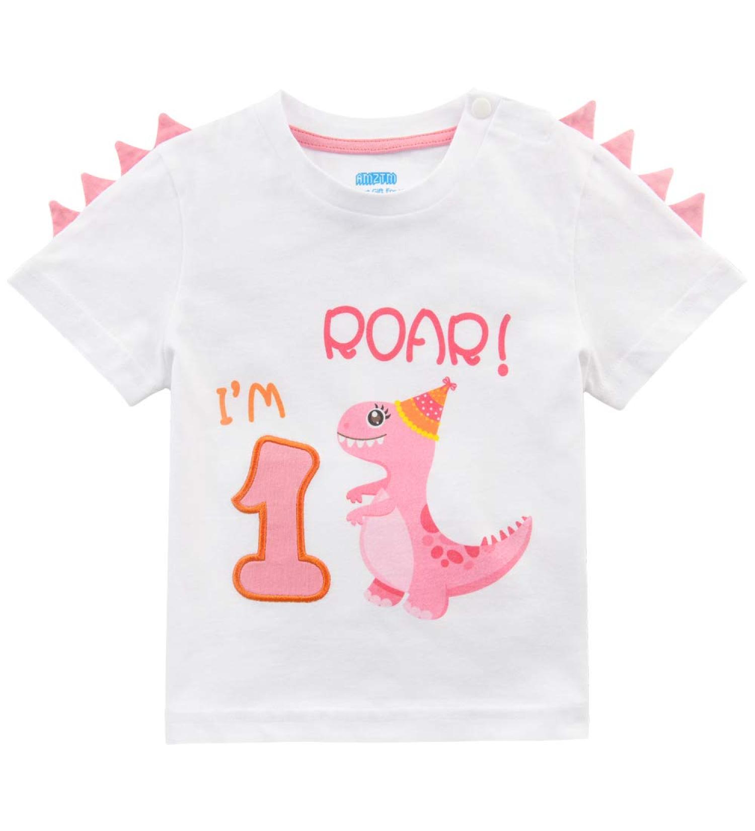 1st Birthday Girl Dinosaur Party T-Shirt | B-Day Themed Tee for Baby | Gift Idea | Size 80 White - Buy Online on GoSupps.com