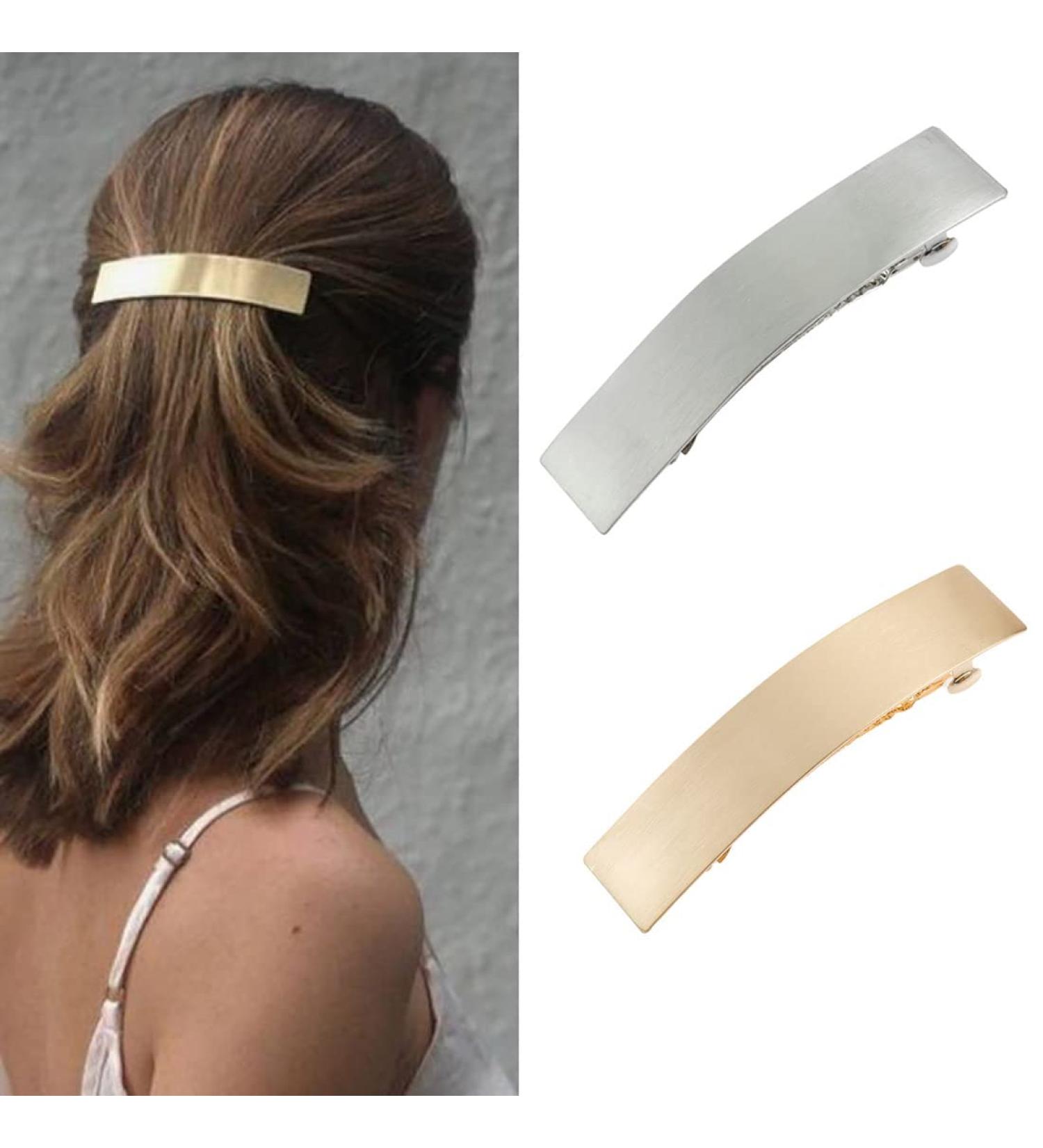 Prosy Vintage Small Rectangular Hairpin Metal Geometry Smooth Hair Barrettes Hair Clasp Hair Accessories Hair Clips for Women and Girls (Gold) - Buy Online on GoSupps.com