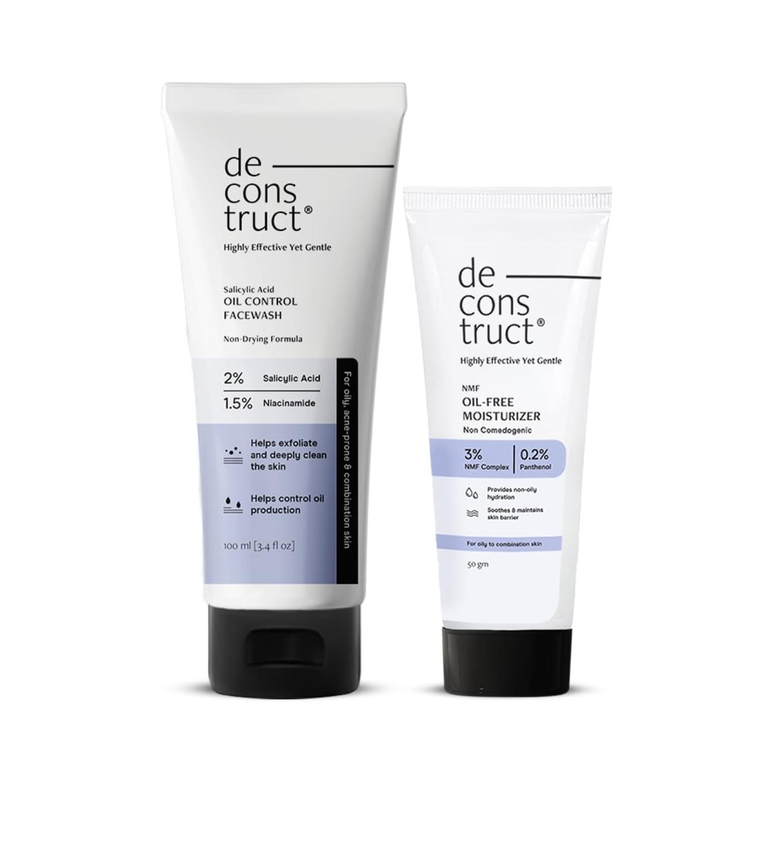 Deconstruct Daily Oil Free Cleanse & Hydrate Duo - OilControl Face Wash + OilFree Moisturiser | Oil-free and Hydrated skin | Oily Acne Prone Skin - Buy Online on GoSupps.com