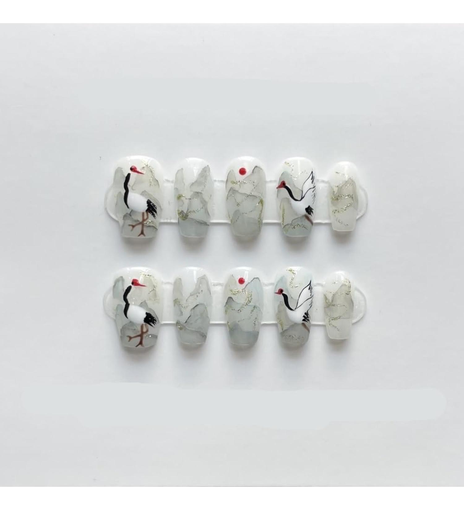 New Handmade Nail Wearing Heavy Industry Long Nail Handmade Nail Beautification False Nail Patch(Bird M)