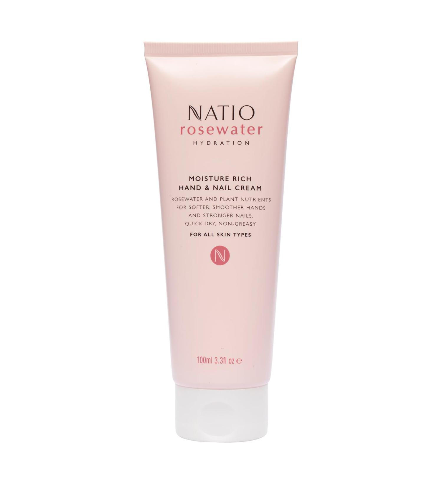 Natio Rosewater Hydration Moisture Rich Hand and Nail Cream 100 ml - Soothing Softening Hand Cream - Hand Cream for Dry Cracked Hands - Hand Lotion - Buy Online on GoSupps.com