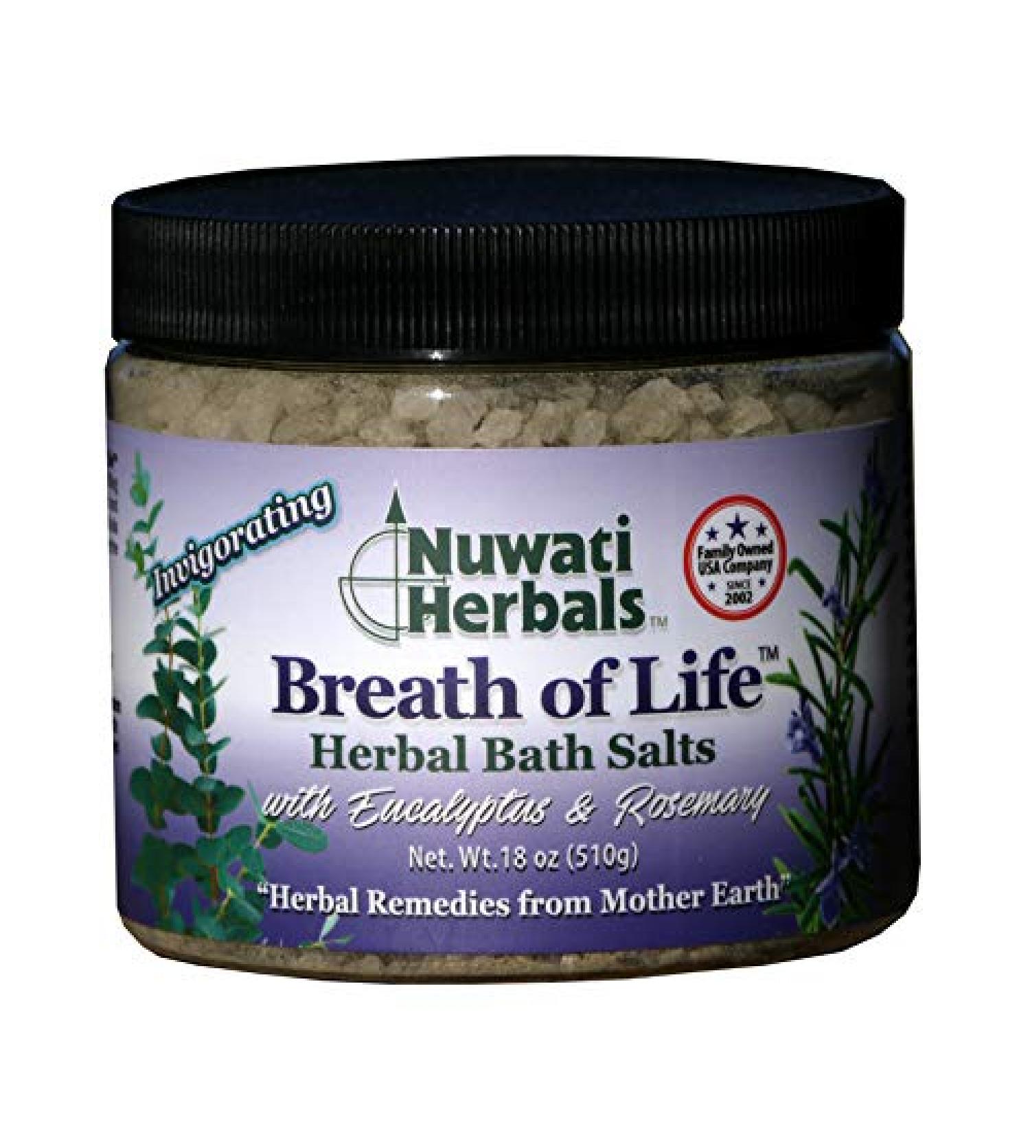 Breath of Life Herbal Bath Salts - for Invigorating Your Body - with Eucalyptus and Rosemary Essential Oils 18 Ounces