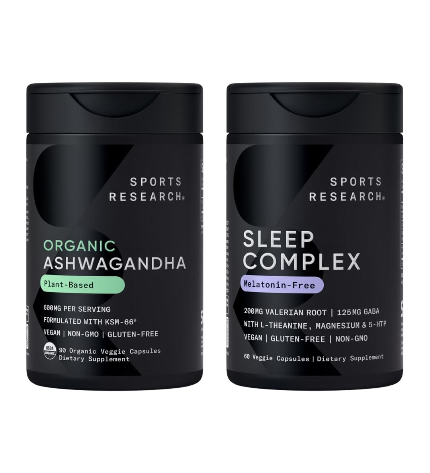 Sports Research Sleep Pack - Organic Ashwagandha Adaptogen for Relaxation Calm & Sleep Support 600 mg + Sleep Complex- Melatonin-Free Vegan Capsules - Buy Online on GoSupps.com