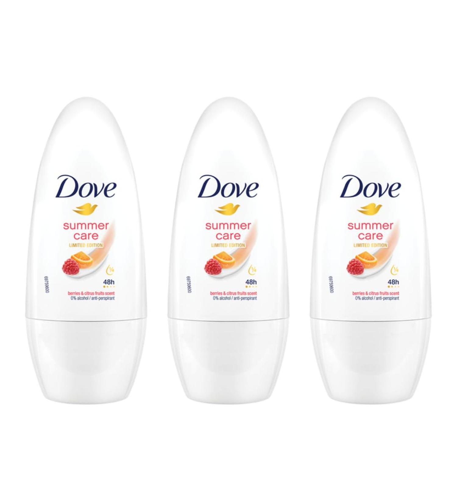 Dove 3-Pack Deodorant (Summer Care - Berries & Citrus Fruit). Potent Roll On Deodorant for Lasting Protection. Perfect Deodorant for Women on the Go. Strong Deodorant Roll On for Active Women. 3 PACK - SUMMMER CARE - BERRIES & CITRUS FRUIT - Buy Online on GoSupps.com
