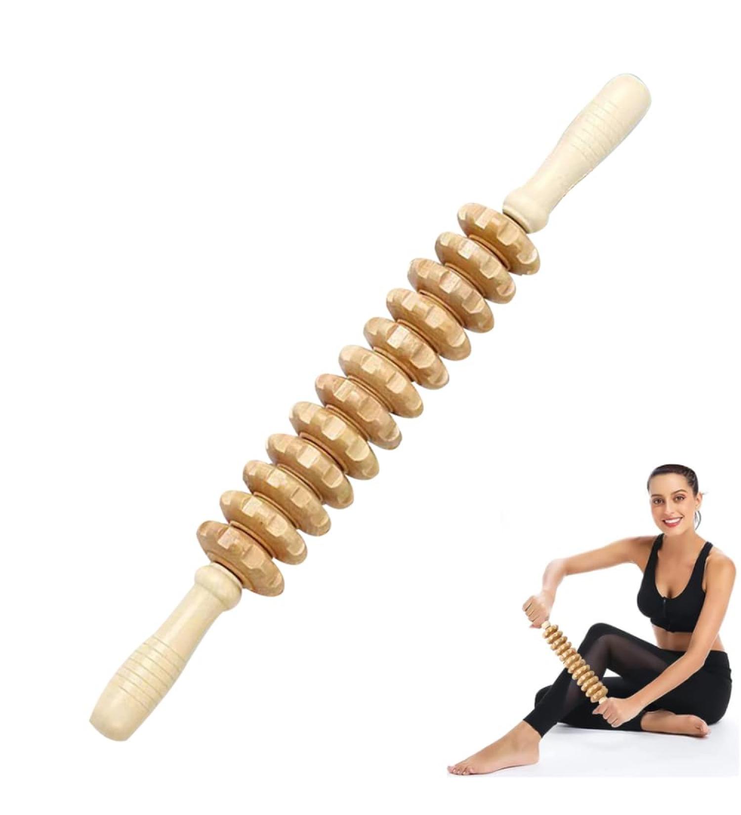Natural Wooden Massage Roller Anti-Cellulite Device for Body Legs & Neck Scooter Handle Accessory for Effective Massage - Buy Online on GoSupps.com