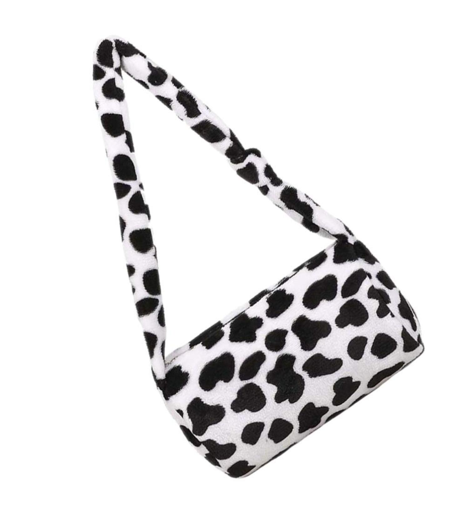 Valiclud Fluffy Cow Armpit Pocket Shoulder Bag for Women | Stylish Synthetic Fur Handbag in Cow-Print - Buy Online on GoSupps.com