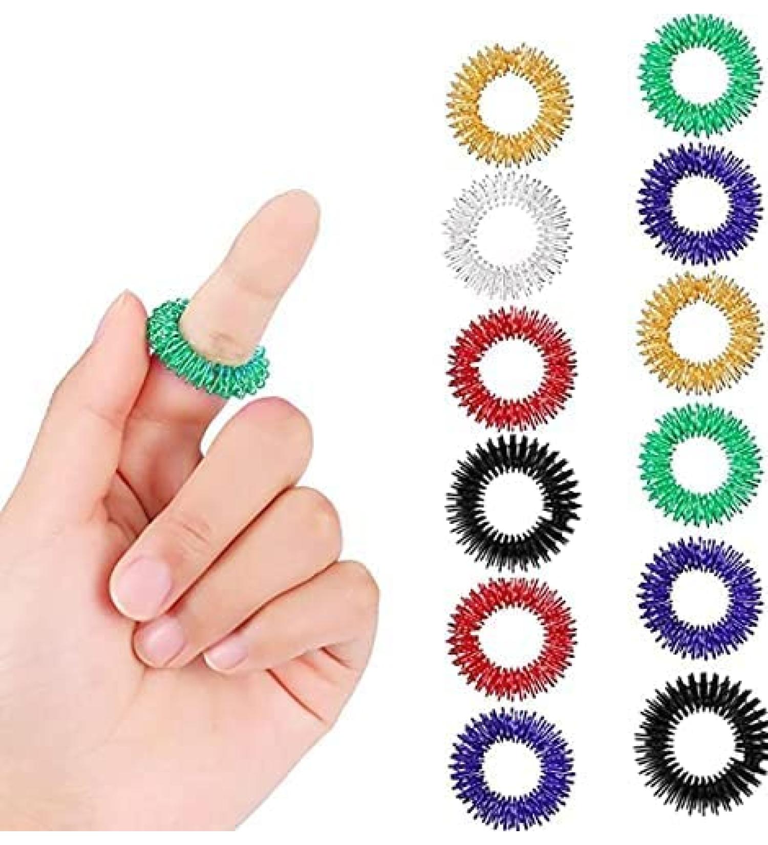 12-Piece Multi-Colored Acupressure Finger Massage Rings Set for Adults & Kids | Stress Relief & Relaxation - Buy Online on GoSupps.com