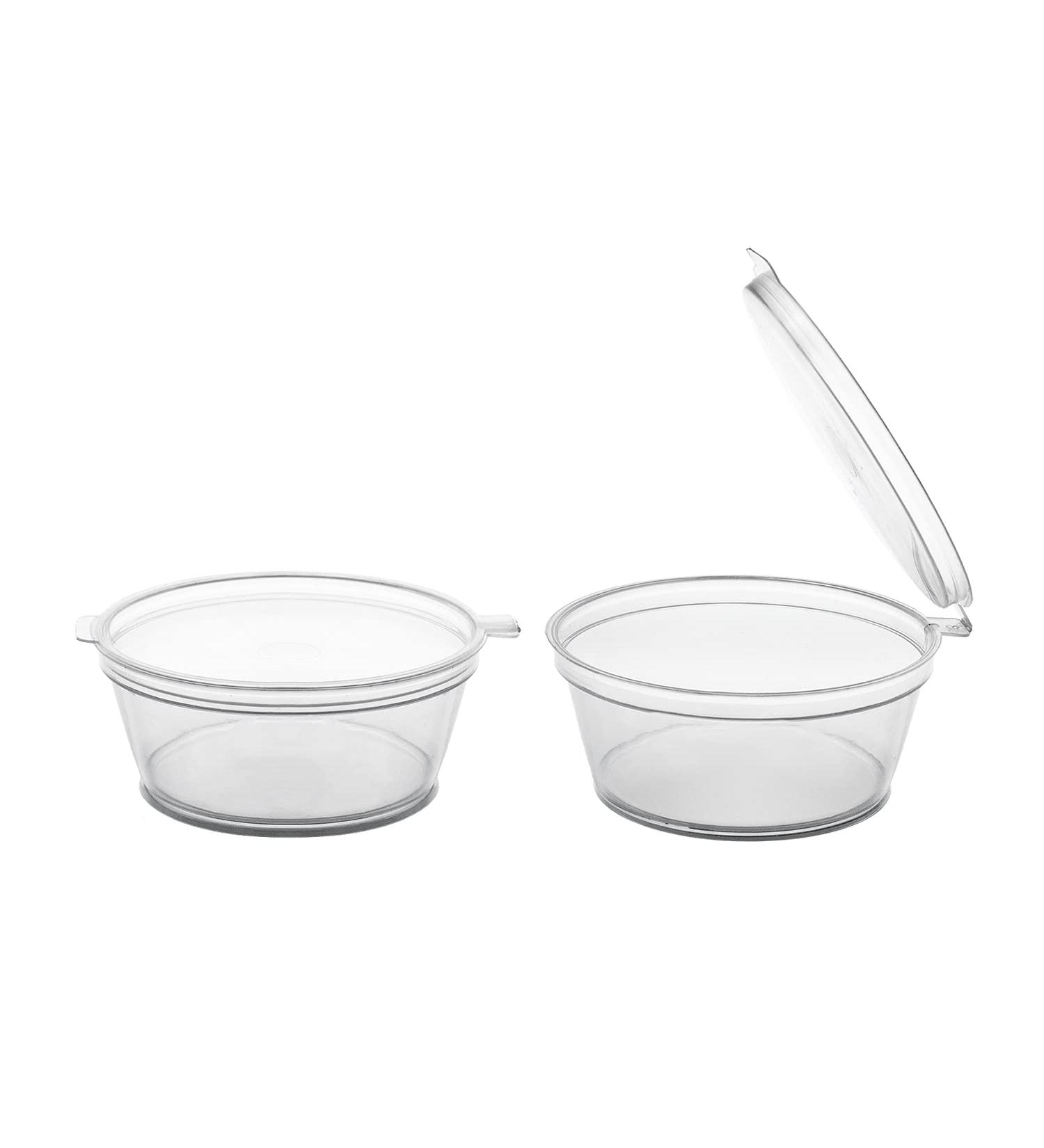 Party Essentials 2 oz Clear Plastic Condiment Containers with Attached Airtight Portion Cup - 100 Sets for Sauces, Samples, Slime, Jello Shots, Craft Storage - Buy Online on GoSupps.com