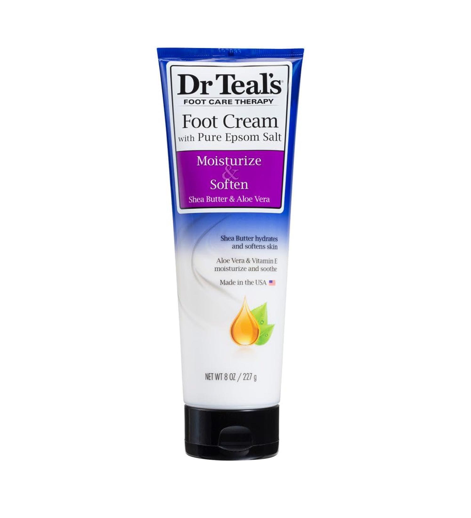 Dr Teal's Pure Epsom Salt Foot Cream - 8 oz | Shea Butter Aloe Vera & Vitamin E for Soothing Relief | Perfect for Women's Foot Care - Buy Online on GoSupps.com