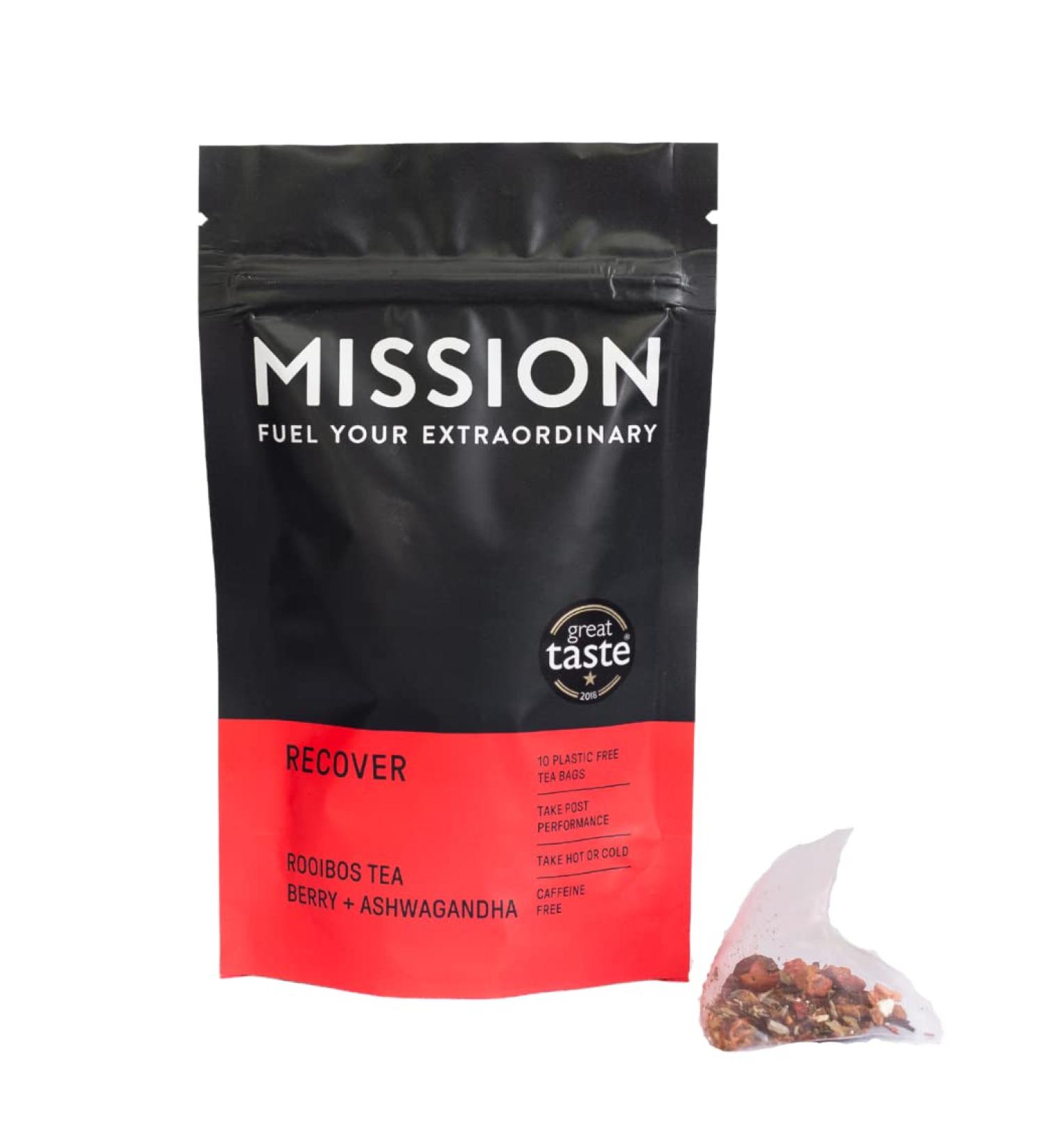 Recover Tea - Rooibos Tea with Berry & Ashwagandha | 30 Pyramid Tea Bags - Buy Online on GoSupps.com
