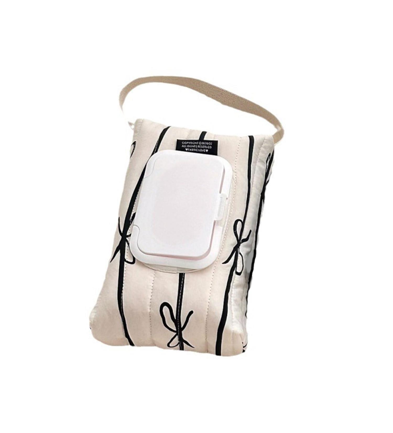 Travel Friendly Wet Wipe Storage Case Quilted Sturdy Cotton Storage Bag with Fashionable Stripe and Bowknot Detail White - Buy Online on GoSupps.com