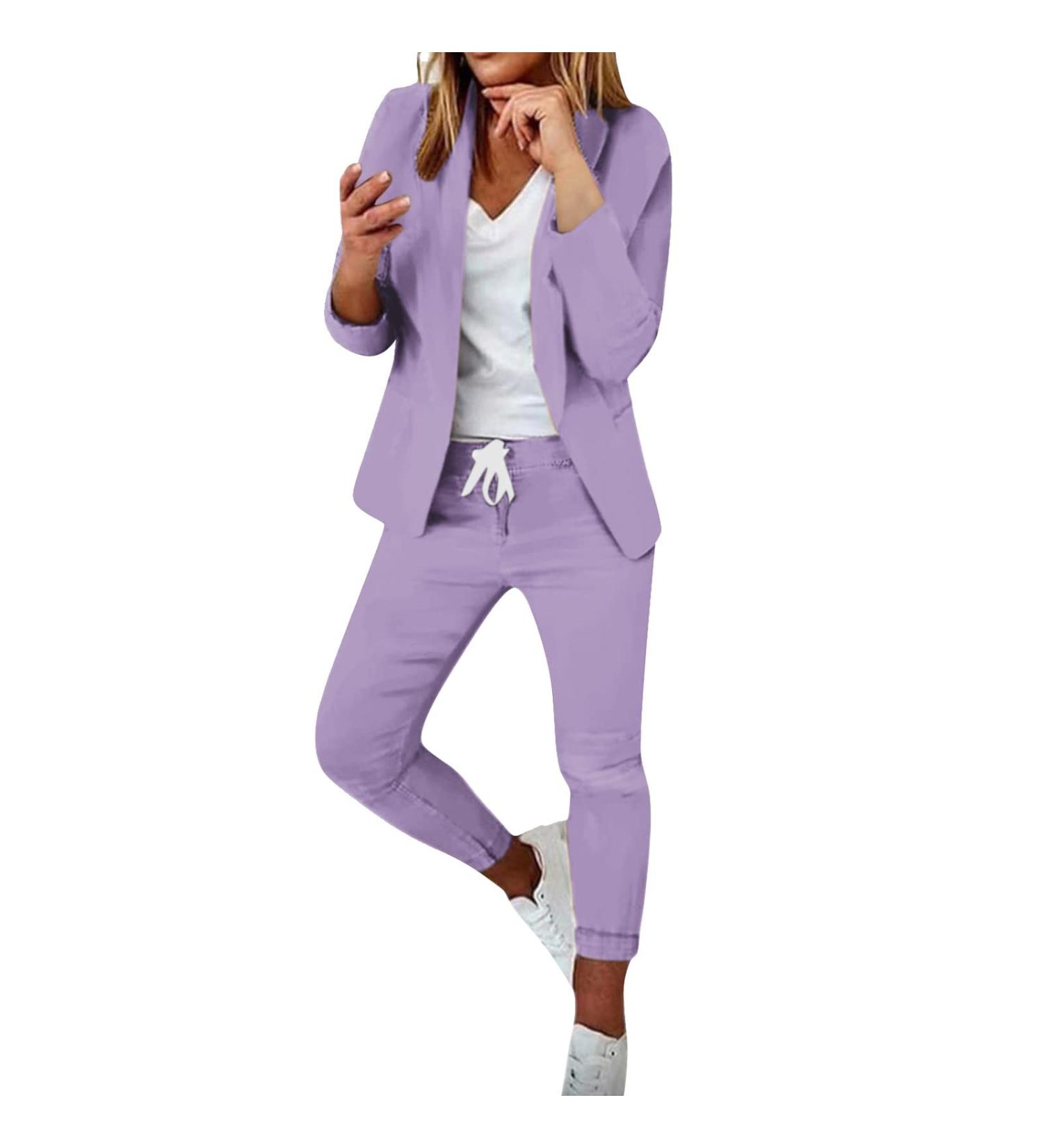 Women Classic 2 Piece Blazer Sets Open Front Blazers and Straight Leg Trouser Pants Suits Set Office Slim Fit Jackets 4523-sasnx-2-purple L - Buy Online on GoSupps.com