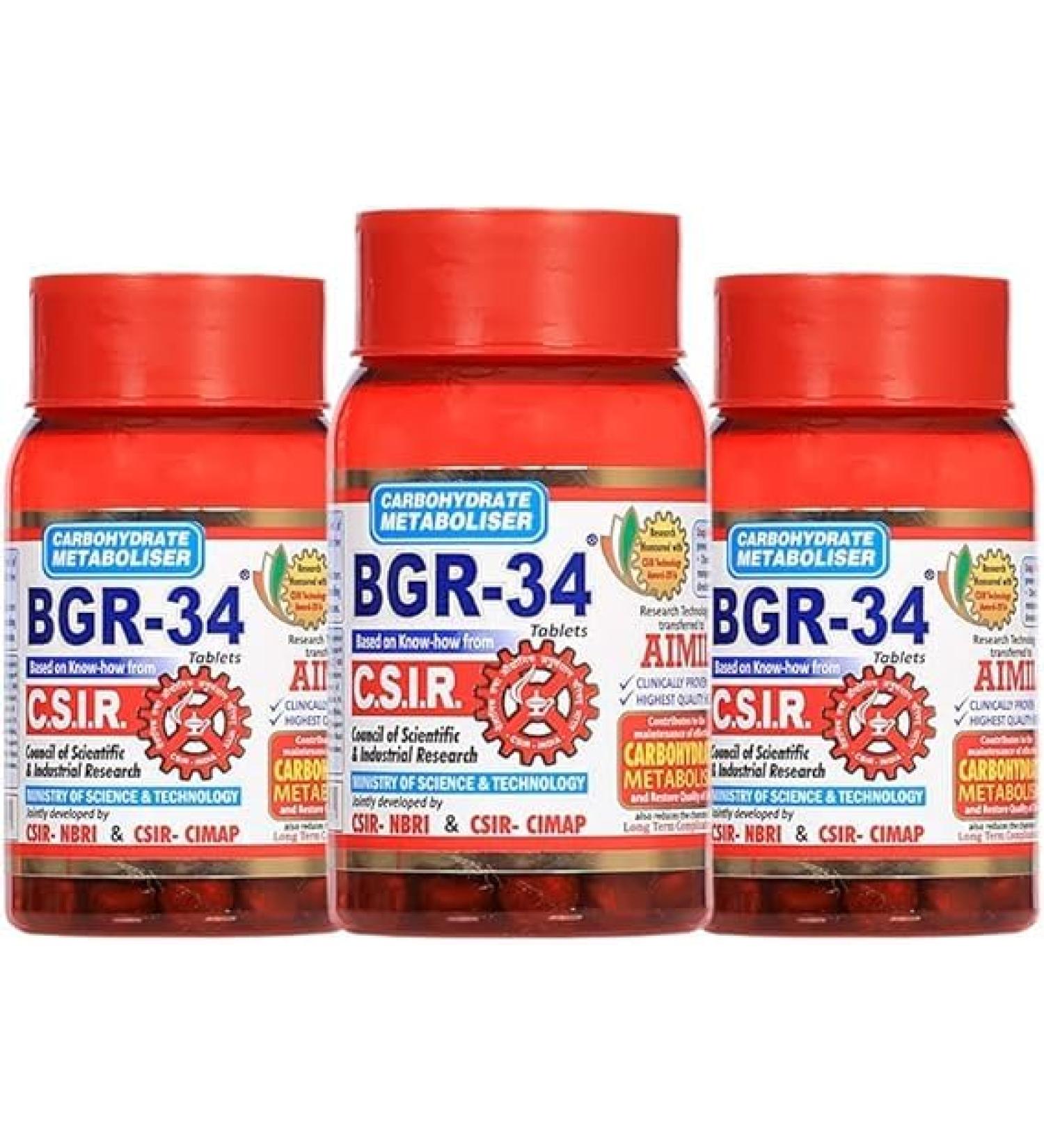 Pack of 3 Artcollectibles IndiaBGR-34 Tablets | Carbohydrate Metaboliser | BGR34 | BGR-34 | bgr34 | BGR 34 | BGR 34
