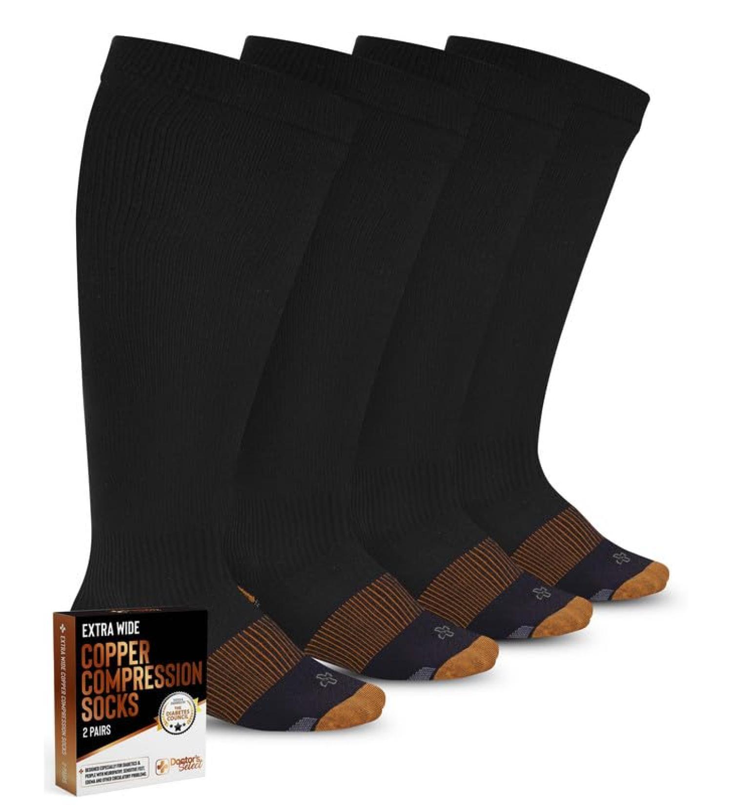 Doctor's Select Copper Plus Size Compression Socks - 20-30mmHg Extra Wide Calf - 2 Pairs for Swelling & Varicose Veins - Black 3X-Large - Comfortable Compression Socks for Men & Women - Buy Online on GoSupps.com