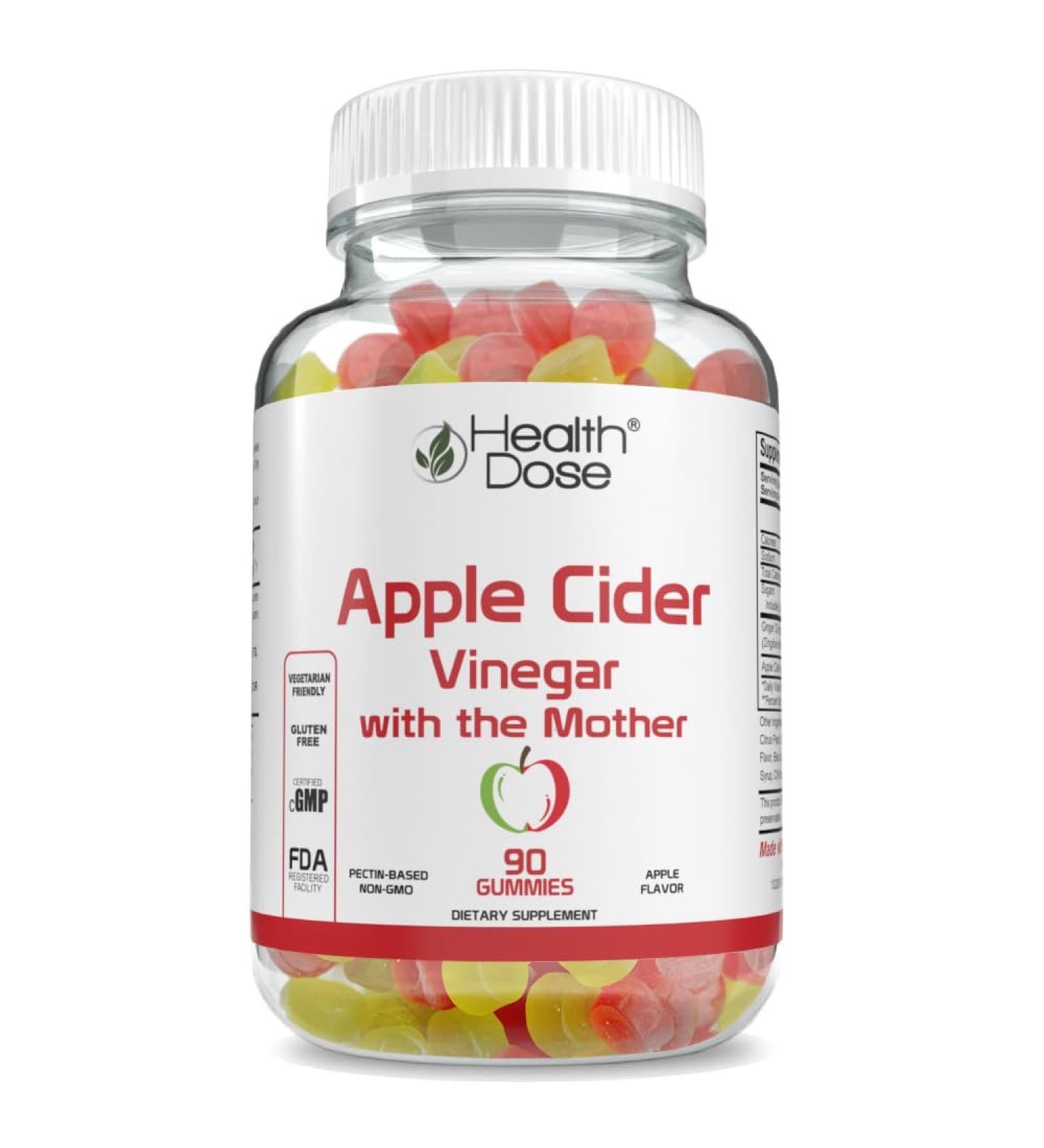 Health Dose Apple Cider Vinegar Gummy with Mother- 90 Gummies for Detox & Cleanse. With Ginger Extract for Digestion. Vegan & Gluten-Free - Buy Online on GoSupps.com