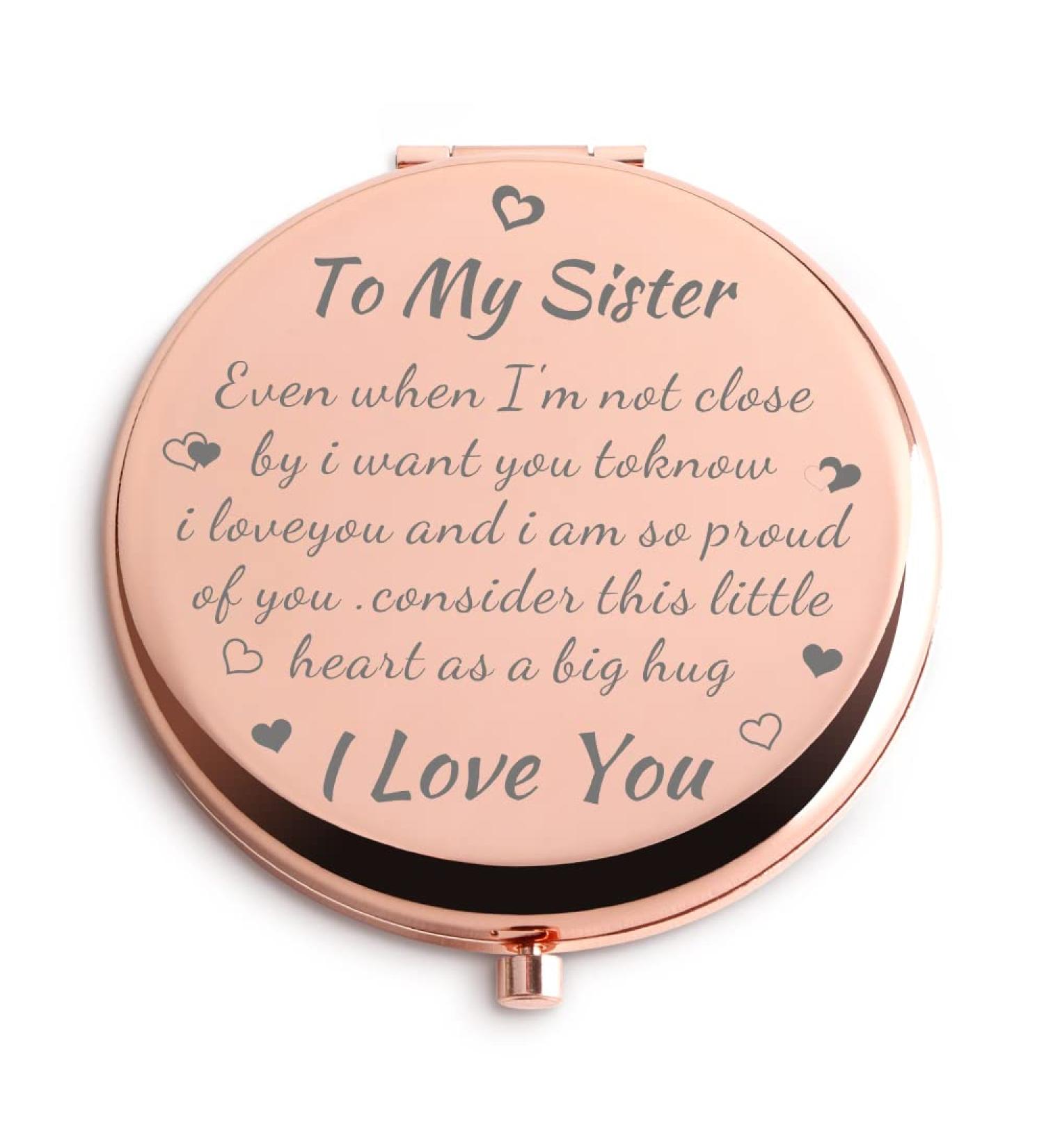 Sister Gifts: Rose Gold Compact Mirror - Birthday, Graduation, Wedding, Valentine's, Thanksgiving Gift Ideas for Sister Bestie - Buy Online on GoSupps.com