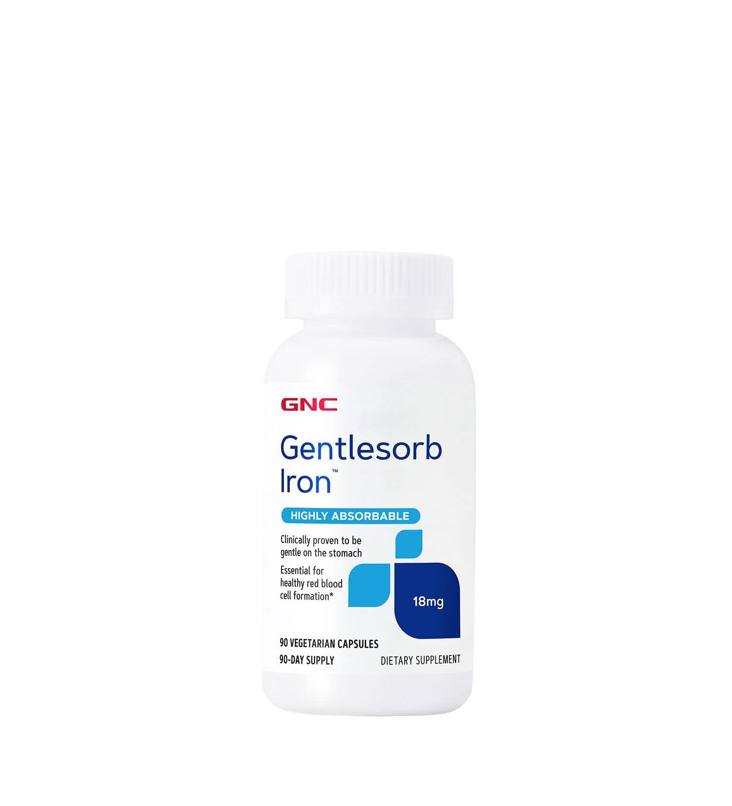 GNC Gentlesorb Iron 18mg 90 Capsules - Gentle on Stomach, Highly Absorbable - Buy Online on GoSupps.com