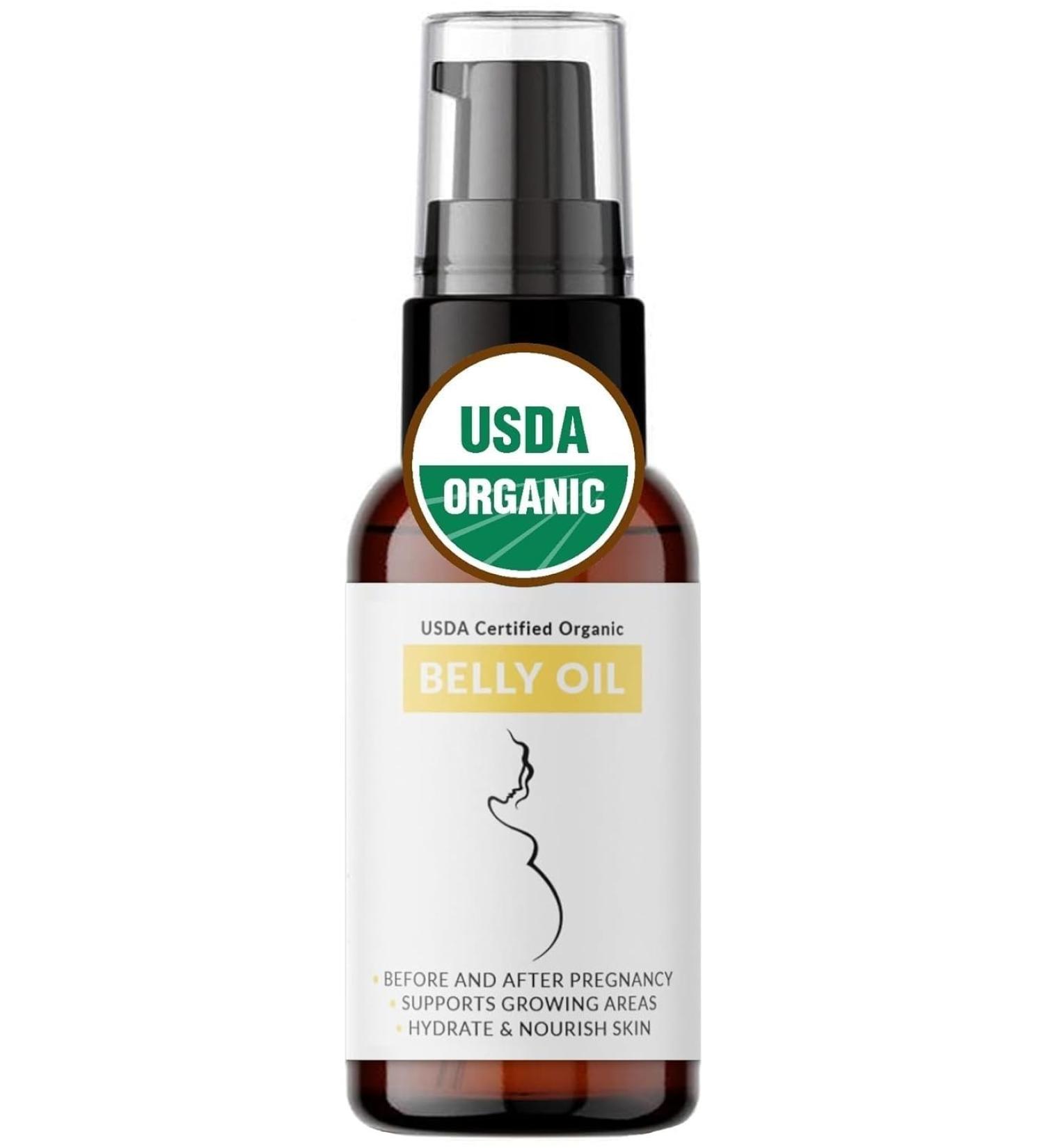 Organic Belly Oil | USDA Certified Organic Body Oil for Scars Stretchmarks & Pregnancy | 1 Fl Oz Glass Dropper - Buy Online on GoSupps.com