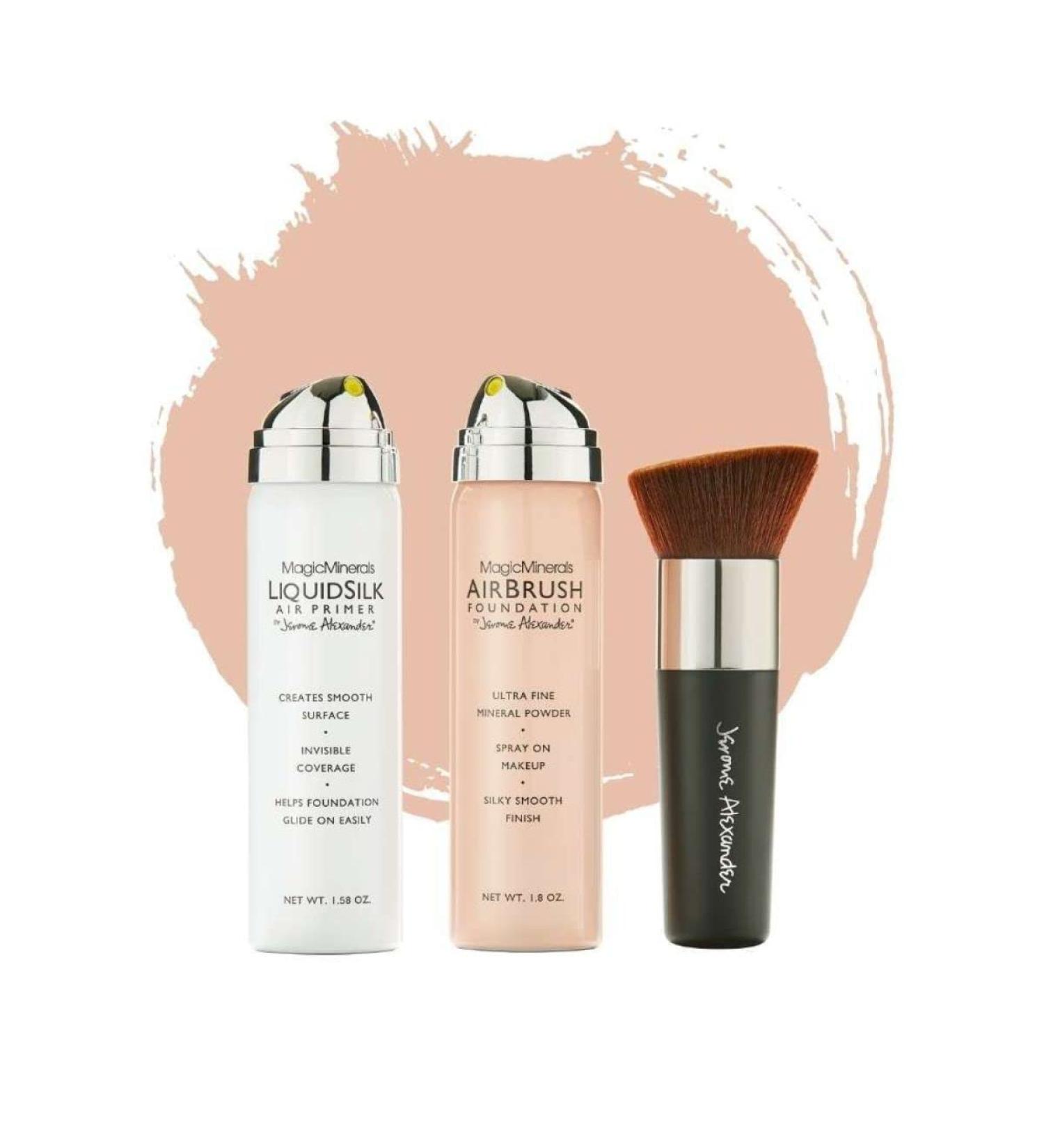 Magic Minerals AirBrush Foundation 3piece set by Jerome Alexander Fair Foundation and LiquidSilk Airbrush Primer kit With free Kabuki brush Makeup with natural coverage - Buy Online on GoSupps.com
