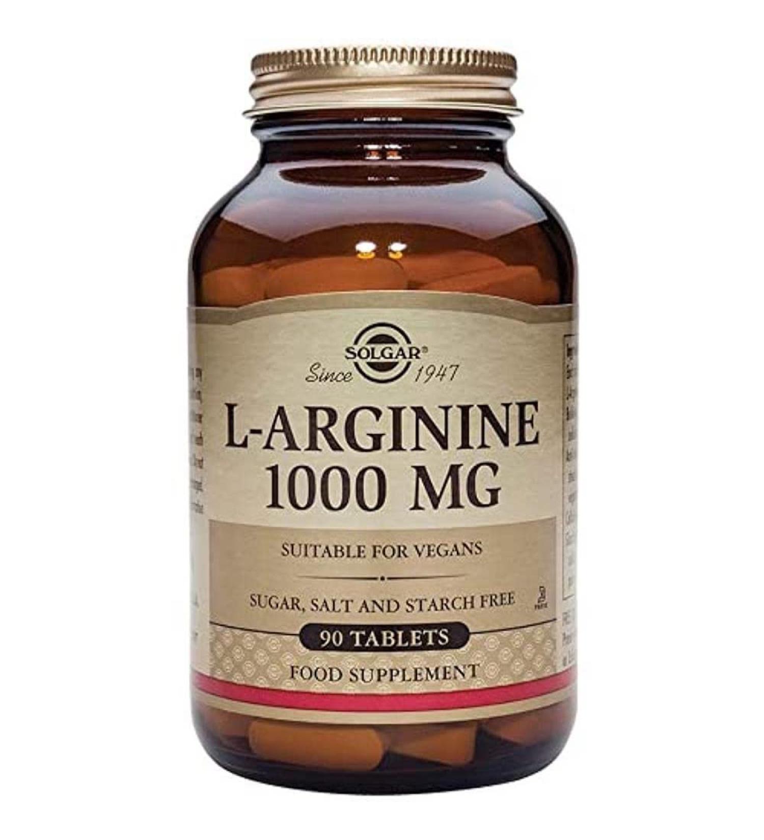 Solgar L-Arginine 1000 mg, 90 Tablets - Supports Blood Flow & Heart Health - Nitric Oxide Stimulator - Supports Active Lifestyles - Non-GMO, Vegan, Gluten Free, Dairy Free, Kosher - 90 Servings