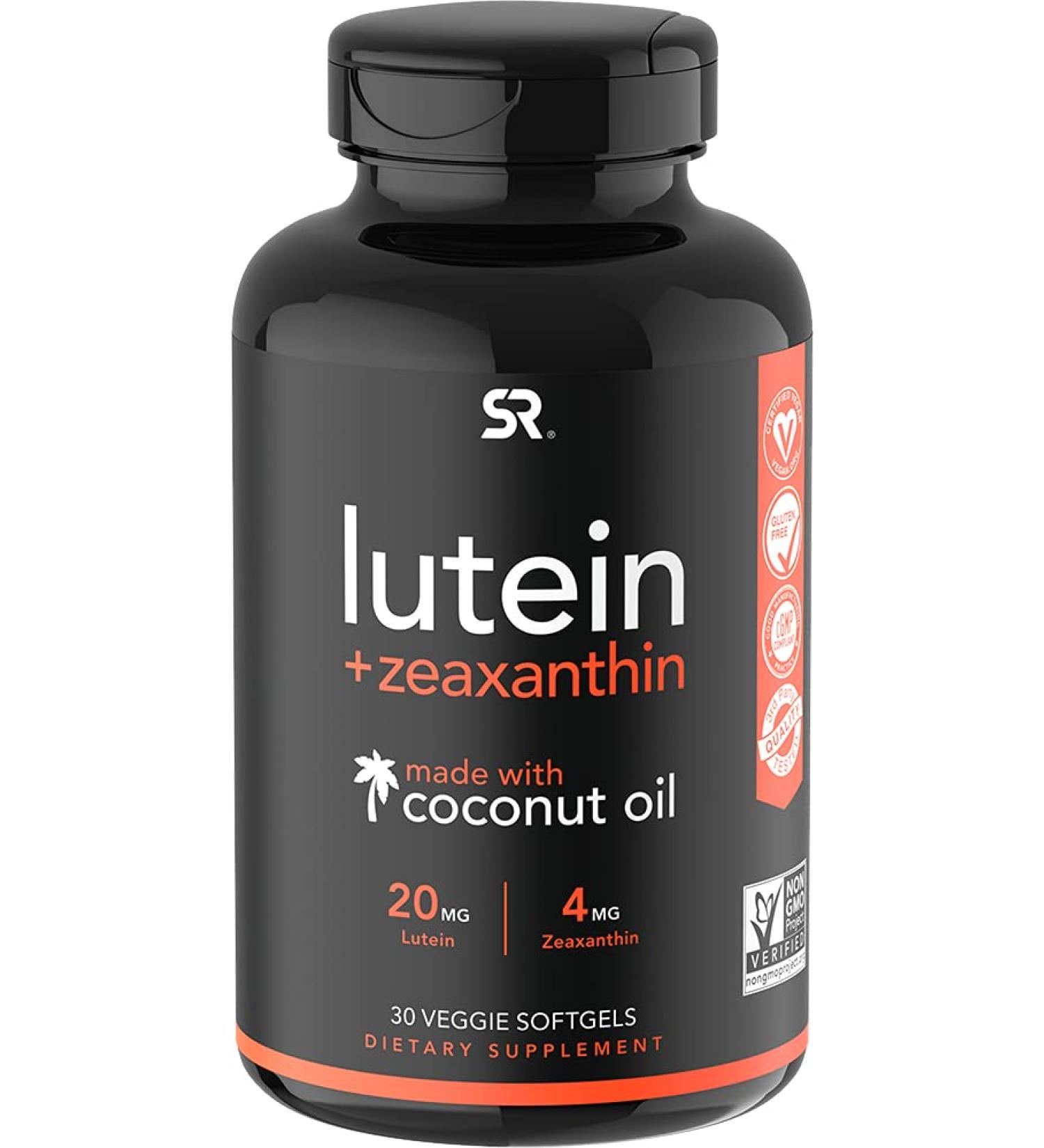 Shop Sports Research Lutein + Zeaxanthin with Coconut Oil - 30 Veggie Softgels for Eye Health - Buy Online on GoSupps.com