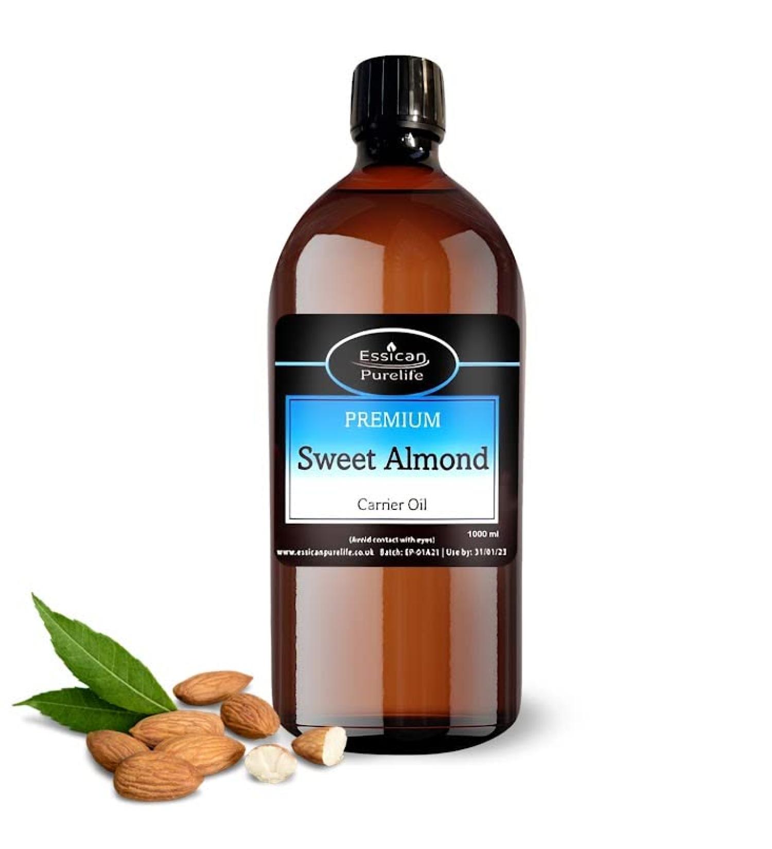 1000ml Pure Sweet Almond Oil for Hair and Skin | Carrier Oil for Essential Oils | Almond Oil for Face and Ears - Buy Online on GoSupps.com