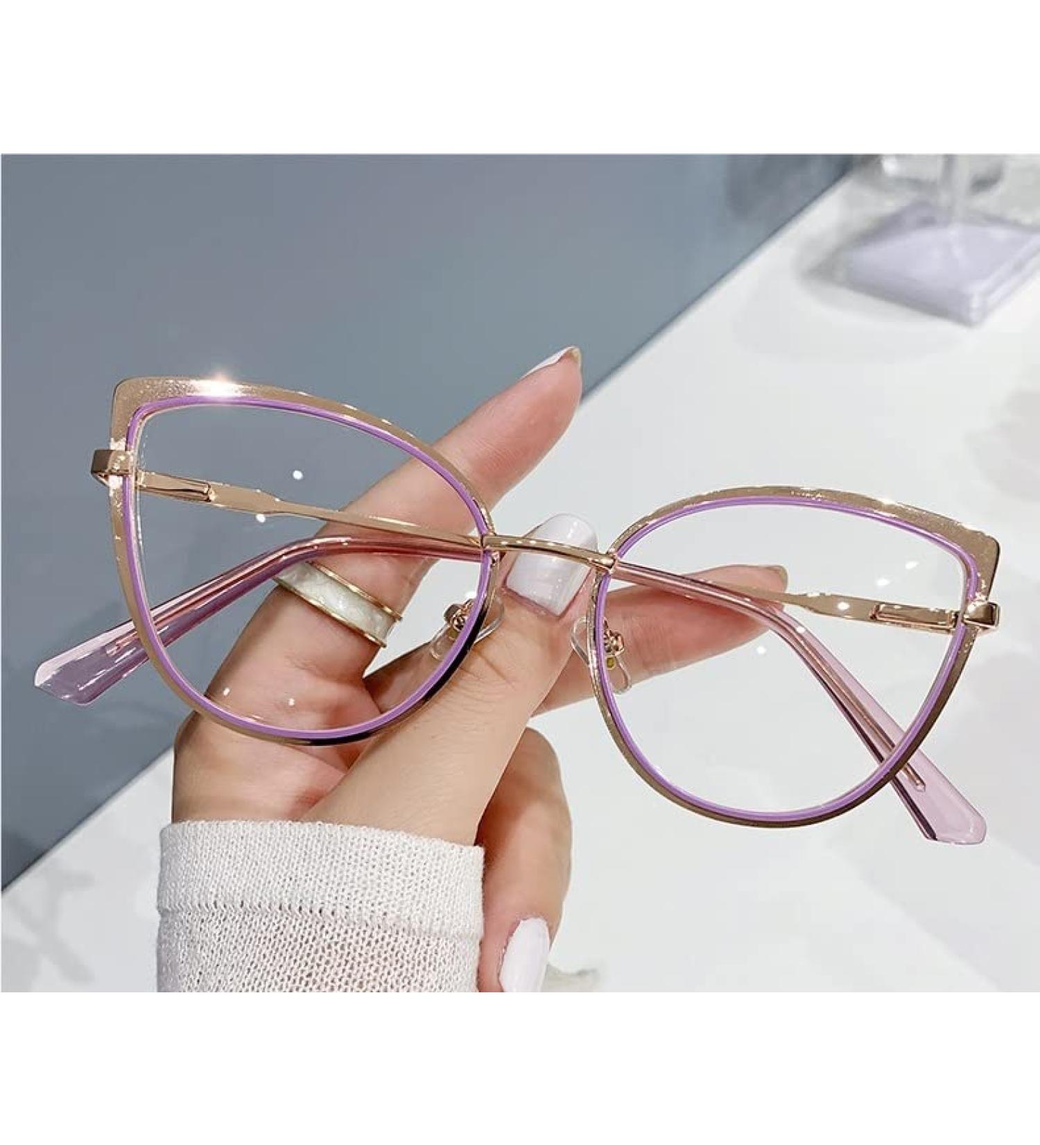 PARWANA Cat-Eye Blue Light Blocking Eyeglasses - Anti Eye Strain Computer Readers with Large Flat Light Mirror +200 in Purple-Golden | International Shipping - Buy Online on GoSupps.com