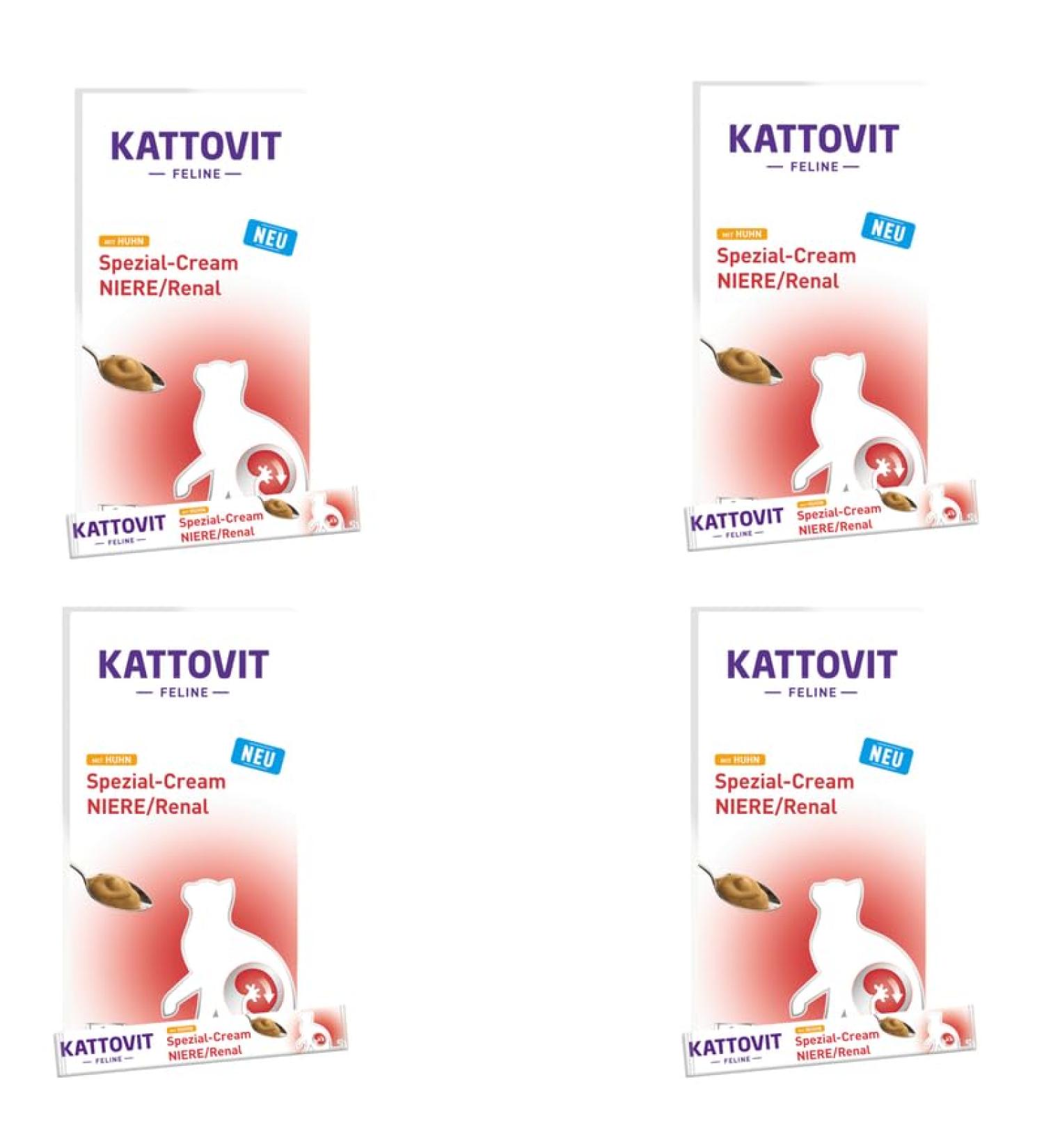 Kattovit Kidney/Renal Cream with Chicken | Pack of 4 | 4 x 6 x 15 g | Food Supplement for Adult Cats | Sugar Colouring and Preservative Free - Buy Online on GoSupps.com