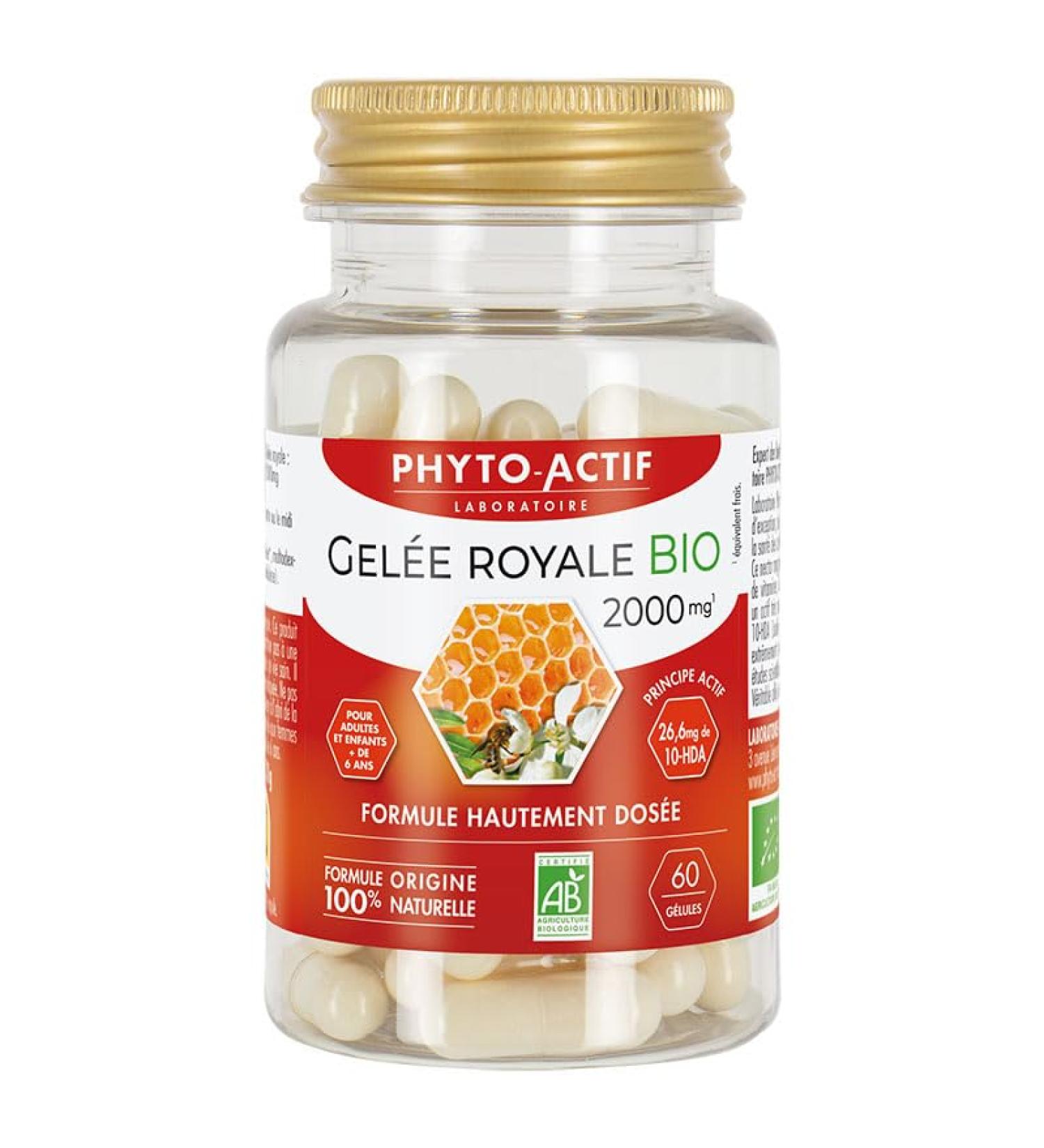 Phyto-Actif | G lules Gel e Royale Bio 2000 mg | Tr sor de la ruche | riche en 10-HDA | Bio & Vegan | 60 g lules | Fabriqu en France
