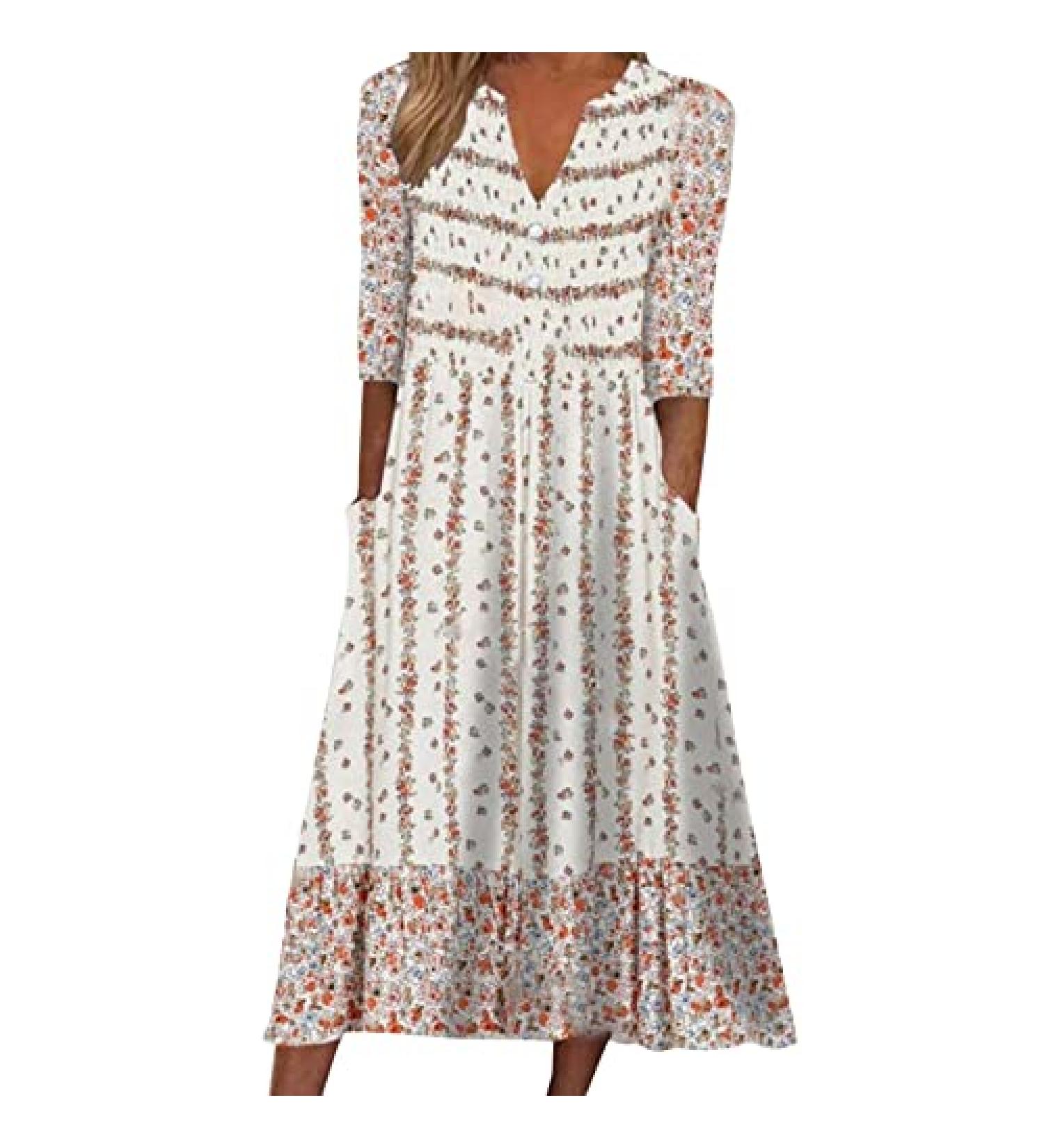 Womens Casual Boho Dress - Short Sleeve V Neck Pocket - Pink - Size XX-Large - Buy Online on GoSupps.com