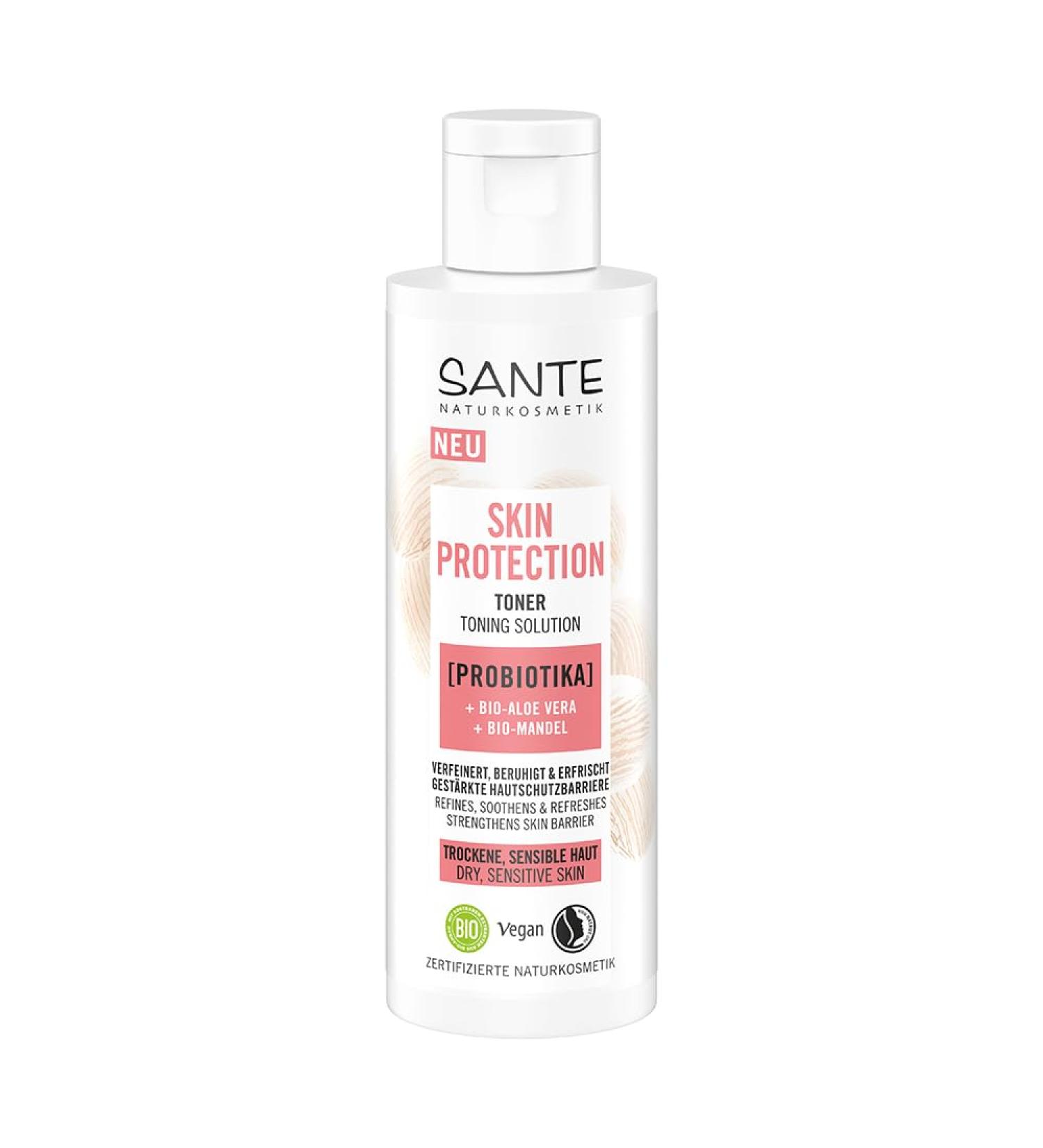 SANTE Naturkosmetik Skin Protection Toner with probiotics organic aloe vera and organic almond nourishing facial water vegan facial care for fresh and radiant skin 125 - Buy Online on GoSupps.com