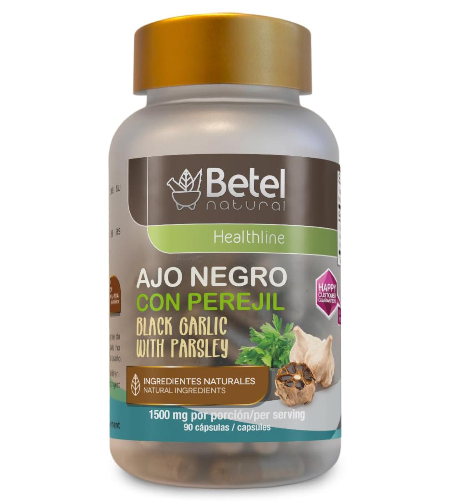 Betel Natural AJO Negro con Perejil/Black Garlic with Parsley and Cayenne Capsules Potent Superfood - 1500 mg por Porcion