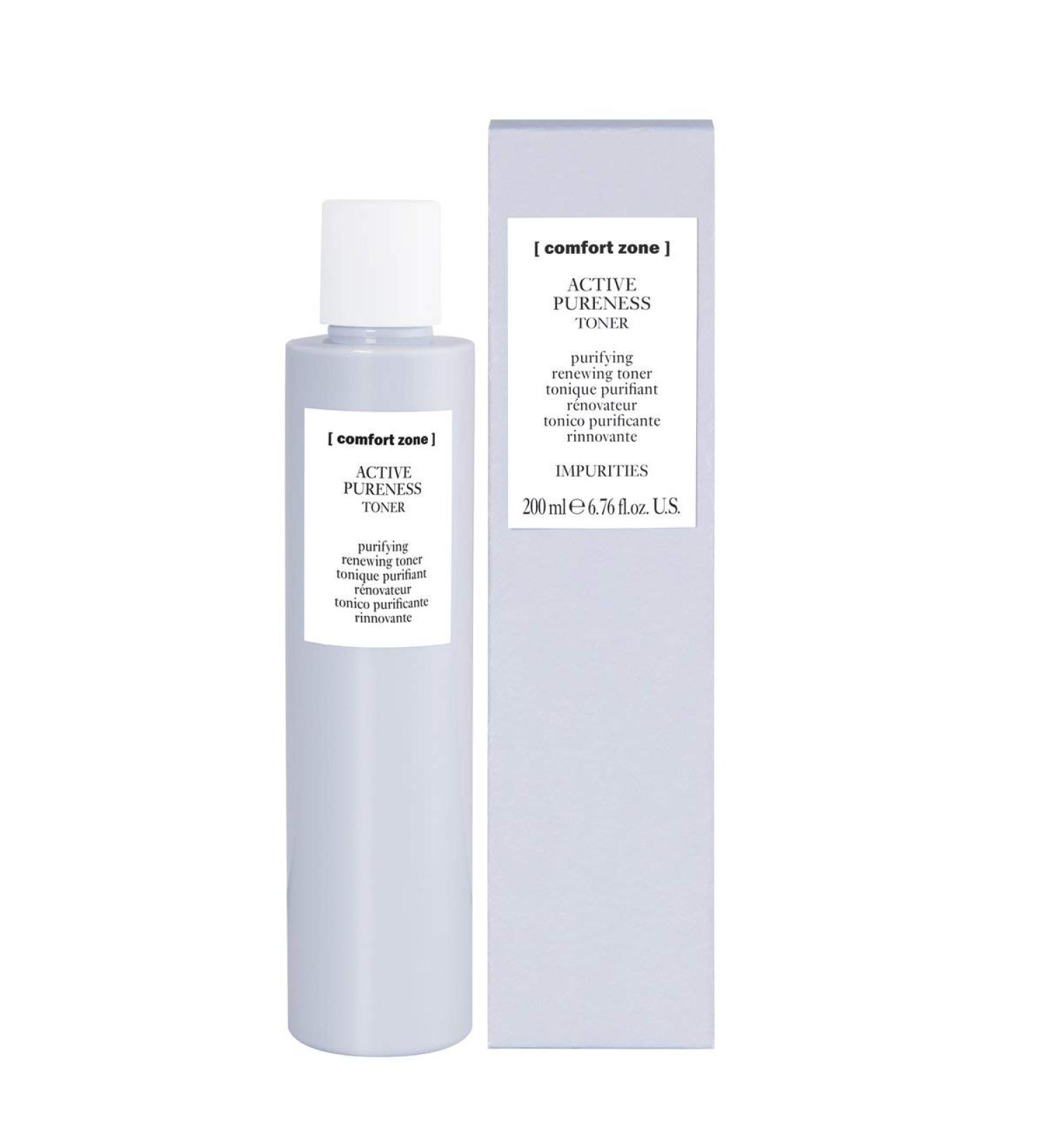Comfort Zone Active Pureness Toner - 200ml Bottle - Exfoliating Purifying - Body Cream - Minimises Pores - Cleanses Skin - Natural Ingredients - Suitable for Vegans - Alcohol Free